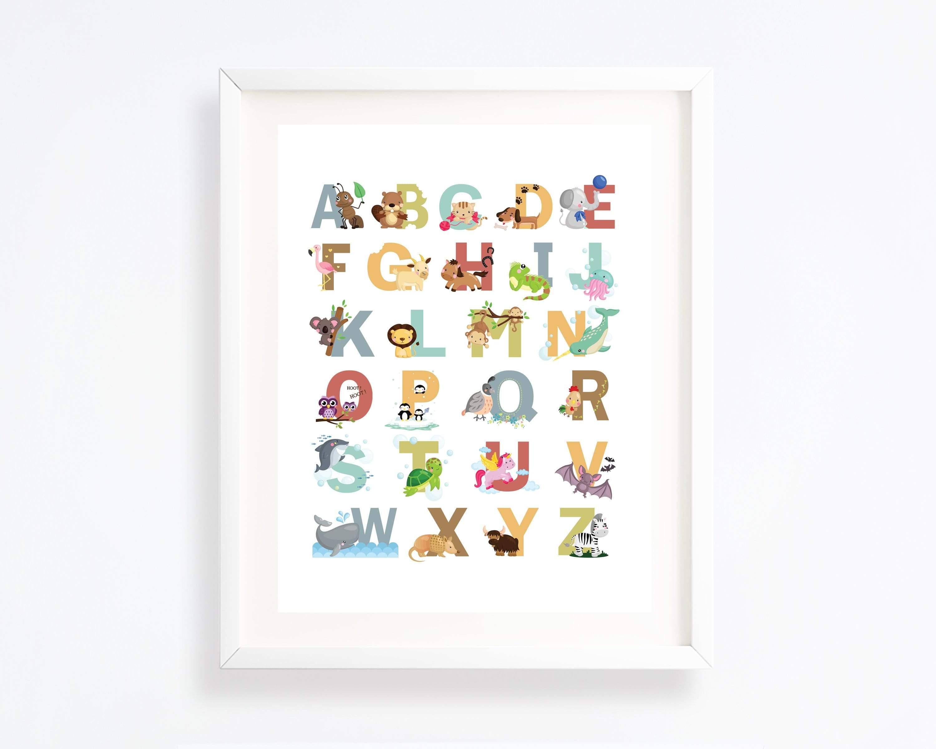 8x10 ABC animal printable poster. Alphabet wall art or educational playroom wall art. nursery art print baby nursery bedroom decor