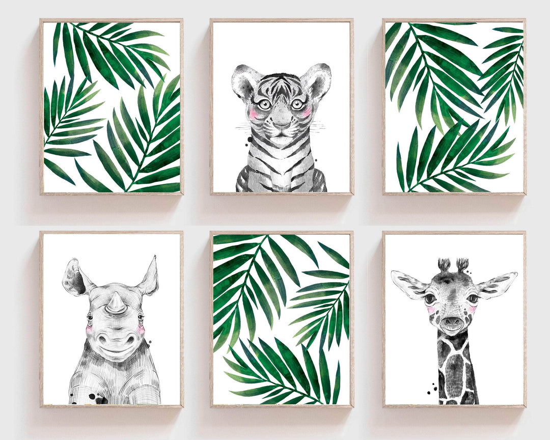 8x10 Animal wall art | Tropical baby | Baby boy room prints | Gender neutral nursery | Safari nursery decor | Jungle animal wall art | set of 6 nursery art print baby nursery bedroom decor