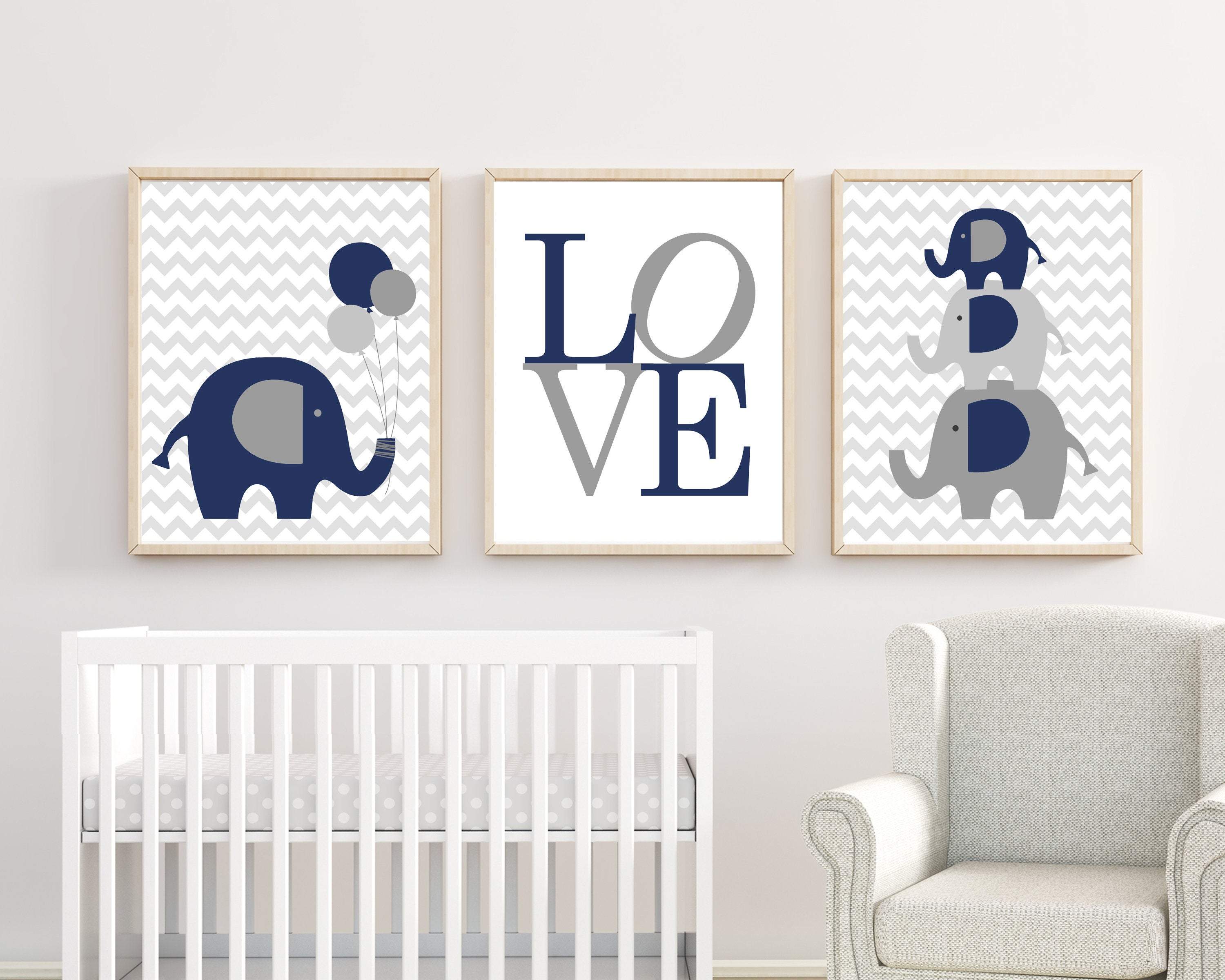 8x10 Baby Elephant Nursery Wall Art | Navy and Gray Nursery Decor nursery art print baby nursery bedroom decor