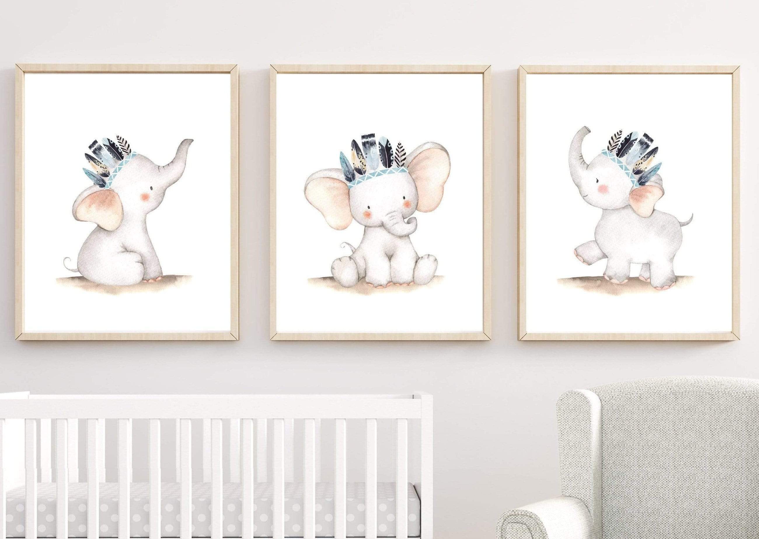 8x10 Baby Elephant print. Tribal animal print nursery wall art nursery art print baby nursery bedroom decor