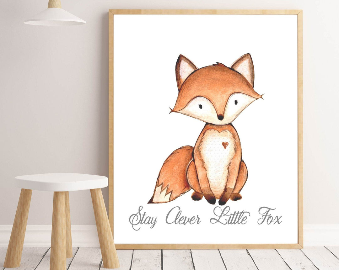8x10 Baby Fox Wall Art, Stay Clever Little Fox Wall Art Print, Boys Fox Wall Art Print, Woodland Wall Art, Forest Animals Art Print - H1132 nursery art print baby nursery bedroom decor