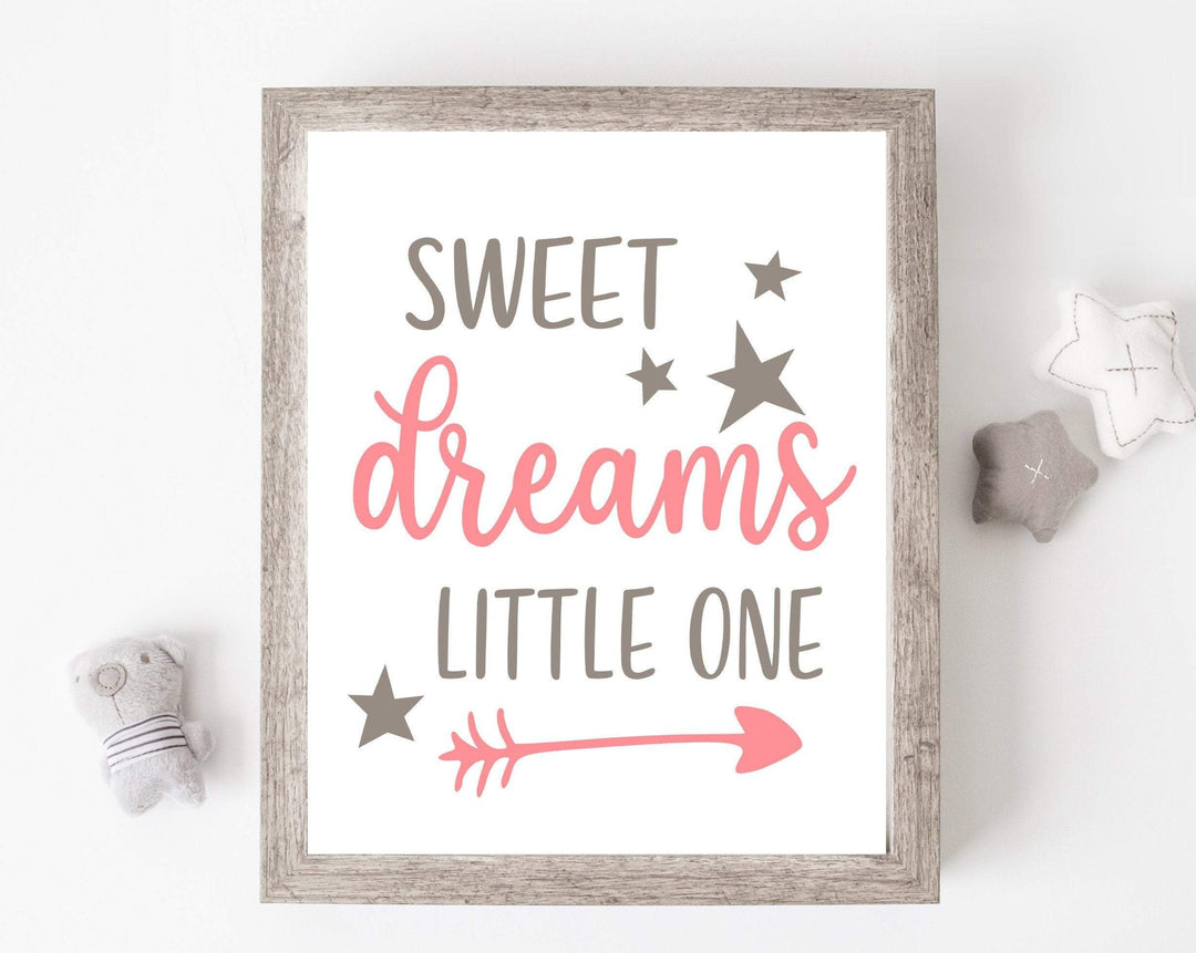 8x10 Baby girl art, Sweet dreams little one, Girl nursery decor, Baby girl wall art featured in pink and grey - Printable wall art -H1371 nursery art print baby nursery bedroom decor