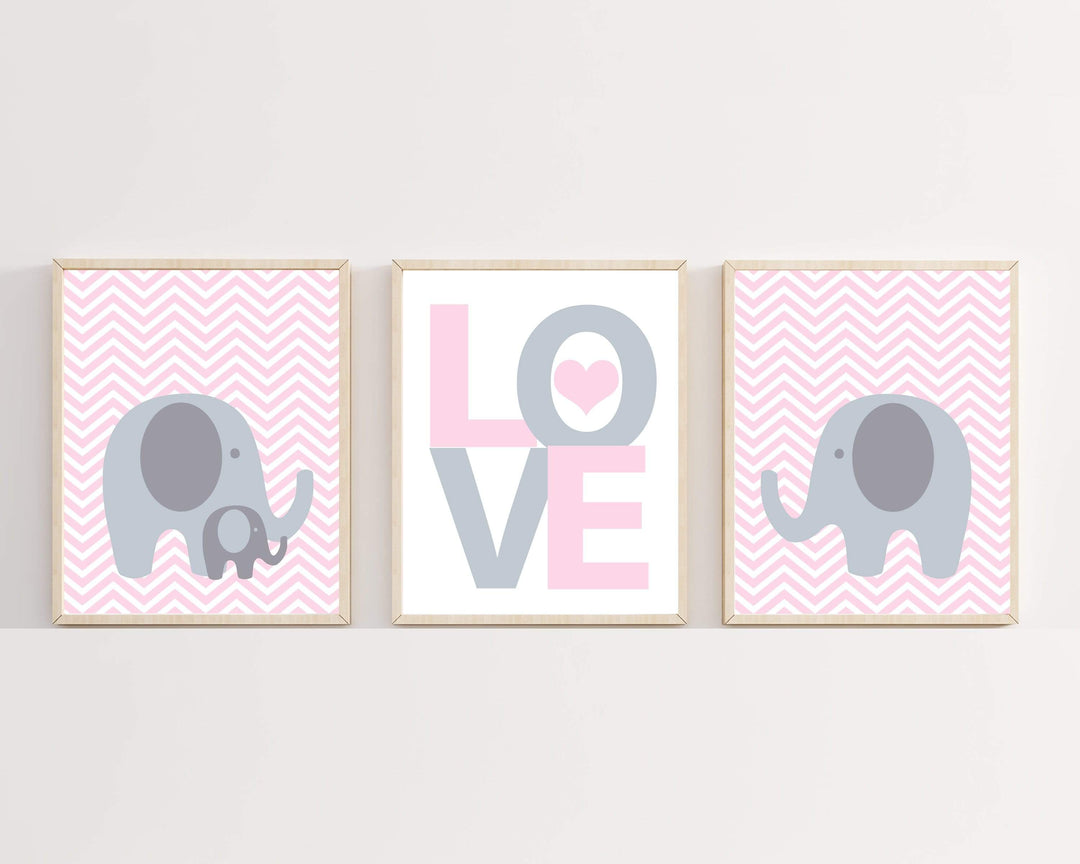 8x10 Baby Girl Nursery Pink and Grey Elephant Wall Art Print. Baby Girl Chevron Wall Art. Girls Bedroom Decor - H257 - Unframed nursery art print baby nursery bedroom decor