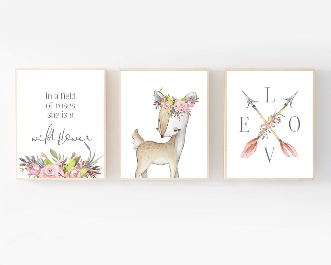 8x10 Baby girl nursery wall art - Girls wall art - Girls printable wall art - Floral nursery decor - Watercolor deer digital - Deer wall art nursery art print baby nursery bedroom decor