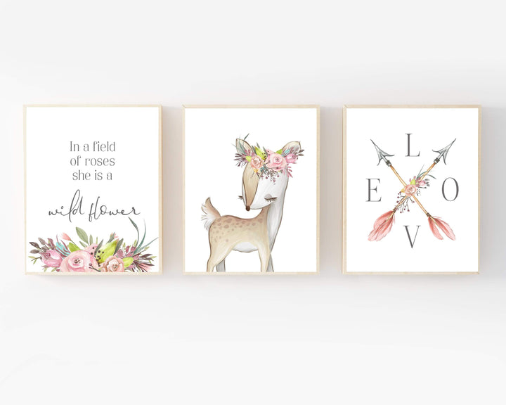 8x10 Baby girl nursery wall art - Girls wall art - Girls printable wall art - Floral nursery decor - Watercolor deer digital - Deer wall art nursery art print baby nursery bedroom decor