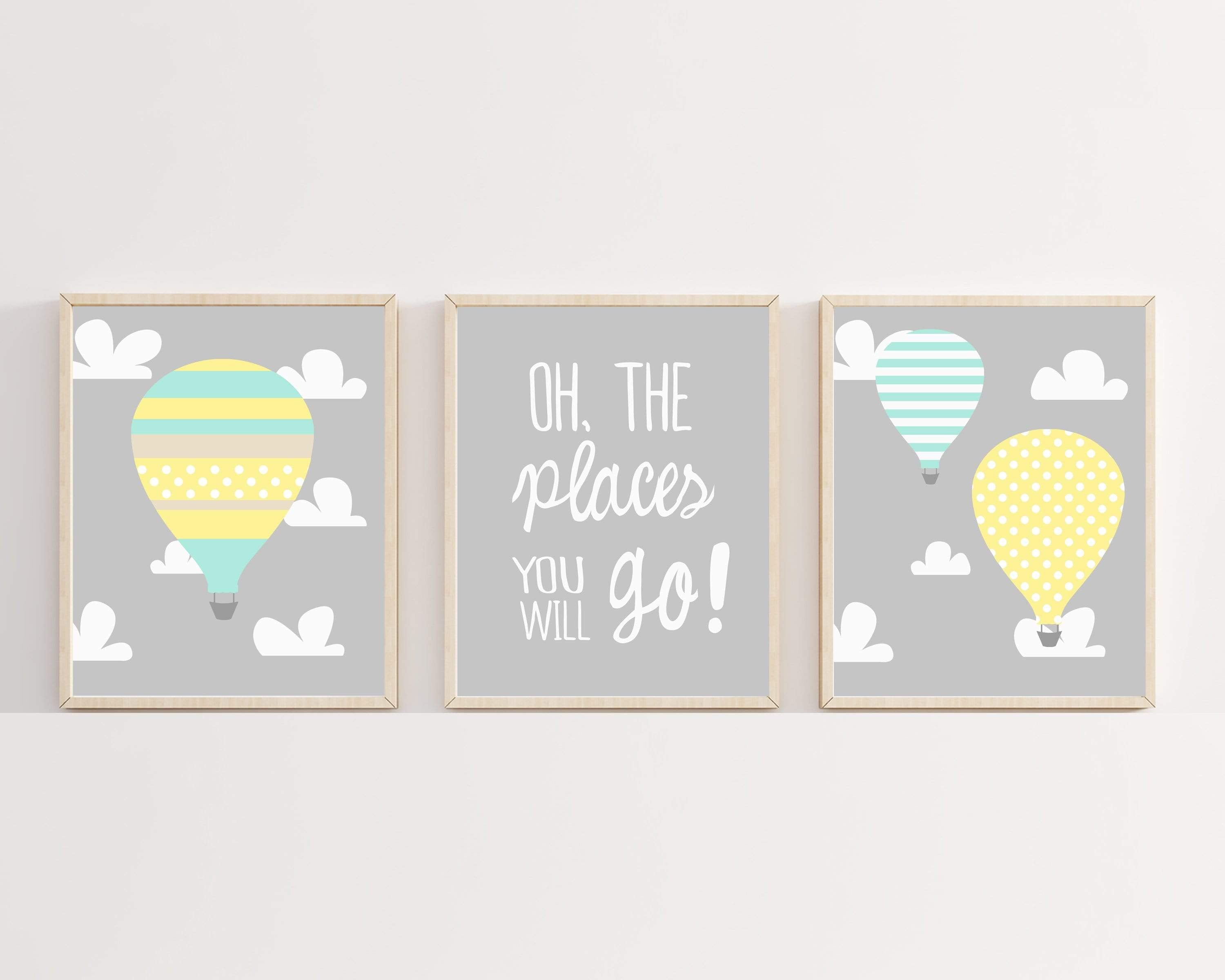 8x10 Baby hot air balloon wall art, Blue Mint, Yellow Nursery decor, Oh the places you will go Baby room art prints, Hot air balloon nursery H585 nursery art print baby nursery bedroom decor