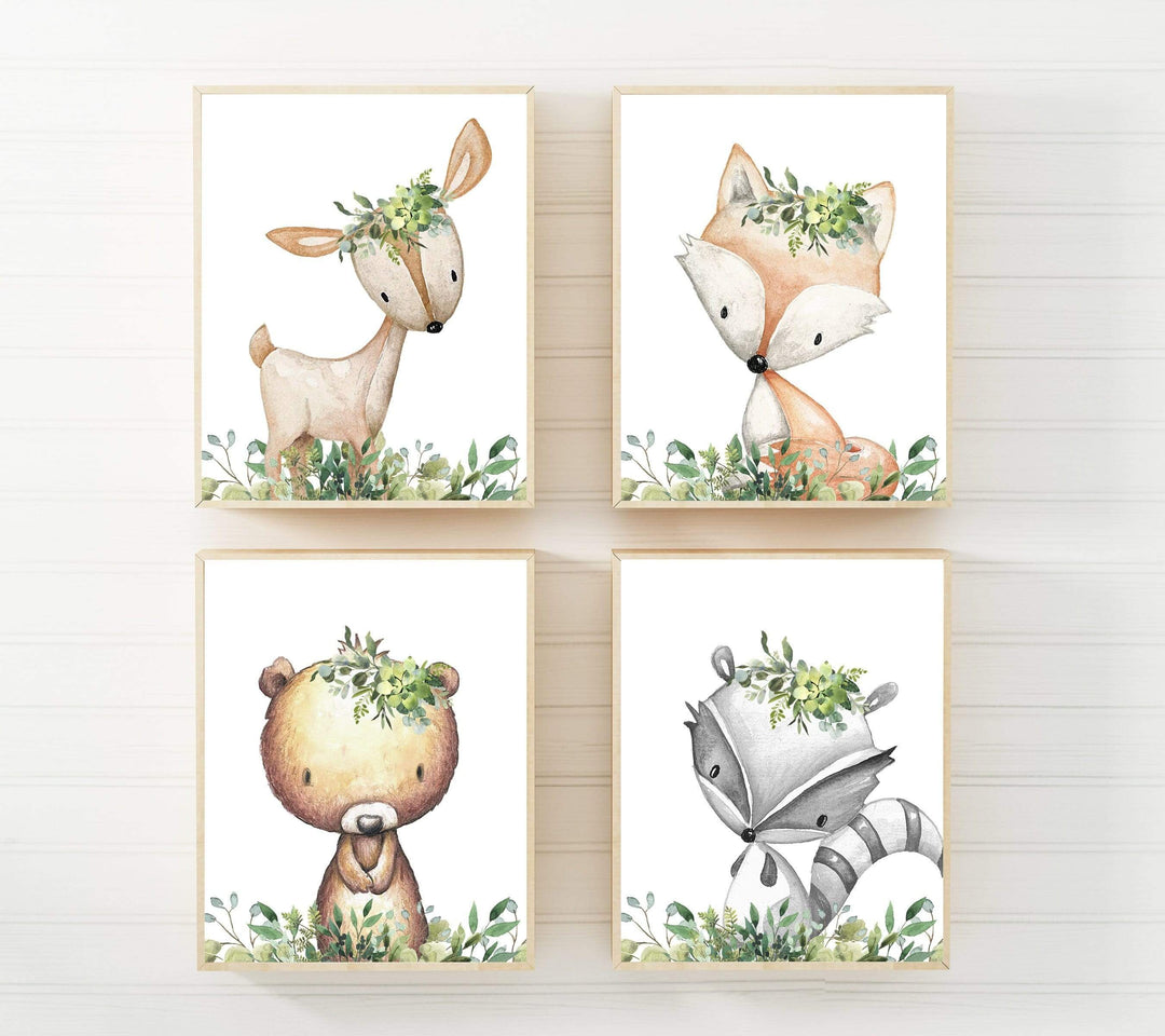 8x10 Baby woodland animal prints - Forest animal prints - Woodland art prints - Gender neutral nursery decor - Nursery art - Watercolor woodland nursery art print baby nursery bedroom decor