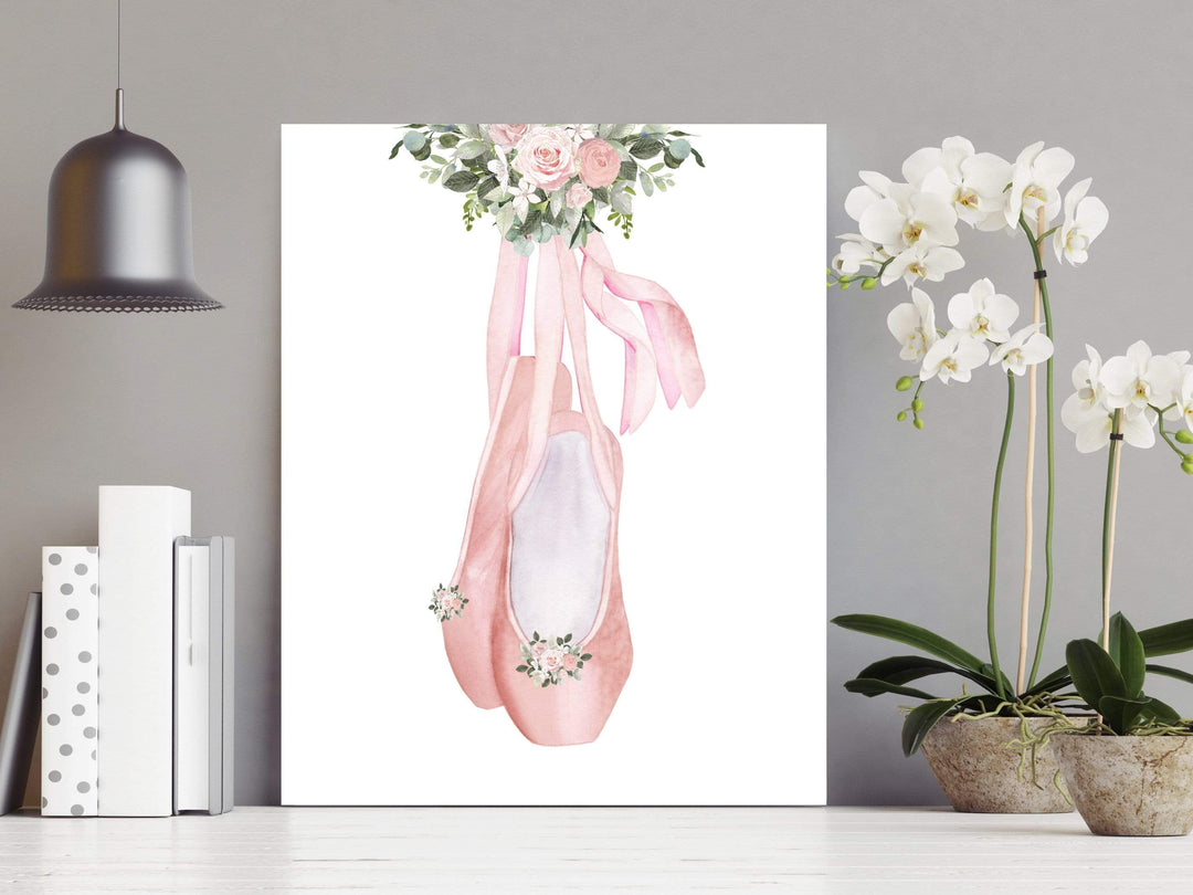 8x10 Ballet shoes print - Ballerina slippers wall art - Pink shoe print - ballet wall art - Ballerina watercolor - Ballerina art print - H2410 nursery art print baby nursery bedroom decor