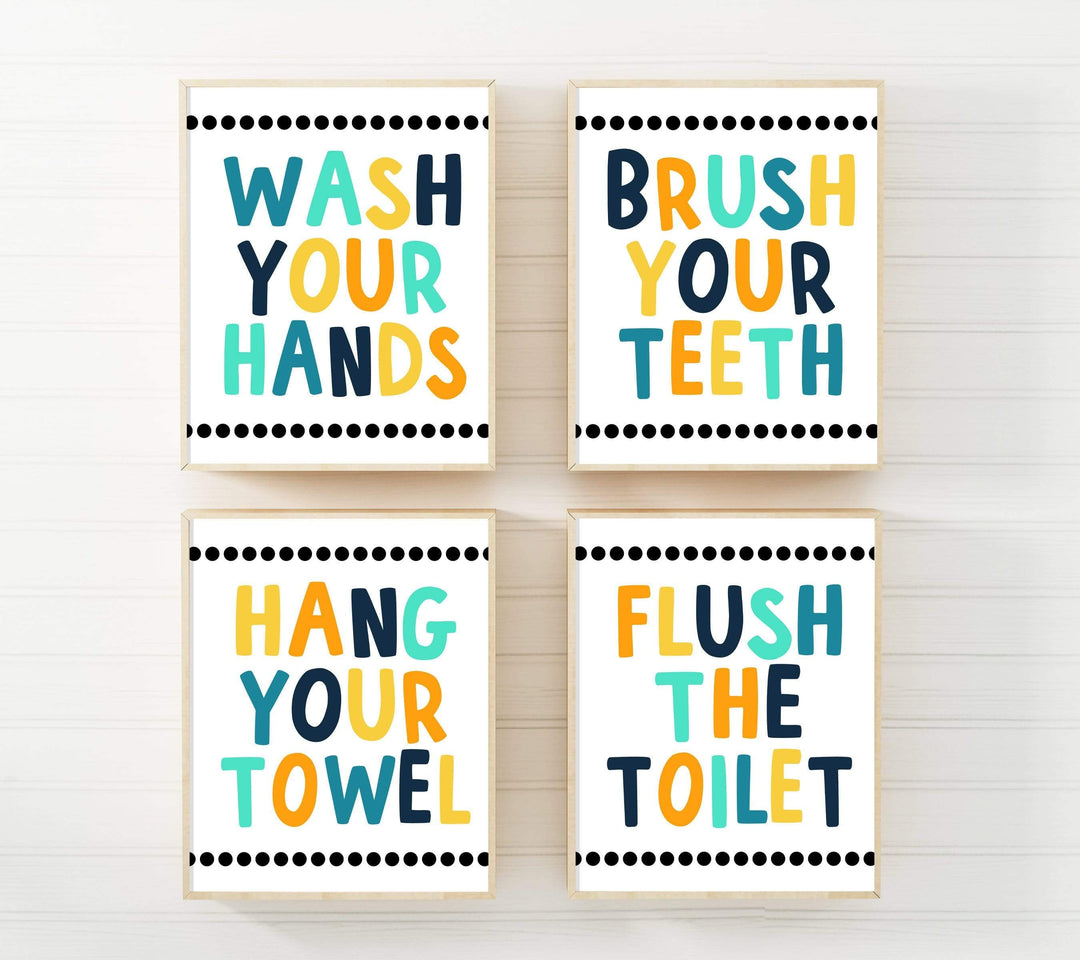 8x10 Bathroom wall art - Kids bathroom set - Colorful bathroom decor - Bathroom rules printable - Bathroom art kids - Wash your hands sign -H2031 nursery art print baby nursery bedroom decor