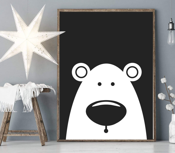 8x10 Bear nursery wall art - Nursery black and white bear print - Black bear decor - Bear nursery print - Kids room decor - Black white nursery nursery art print baby nursery bedroom decor