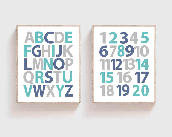 8x10 Boy Alphabet and Numbers Print, Alphabet wall art, Baby Boy Nursery Wall Art, 123 & ABC Gray Blue Nursery Decor -  Unframed H1479 nursery art print baby nursery bedroom decor