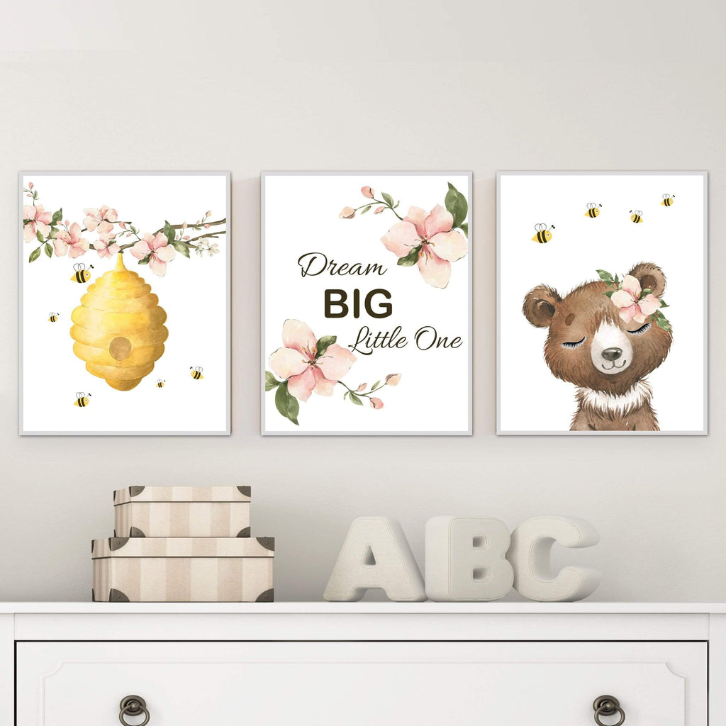 Bumble Bee nursery decor Bear and bee girls decor Pink decor