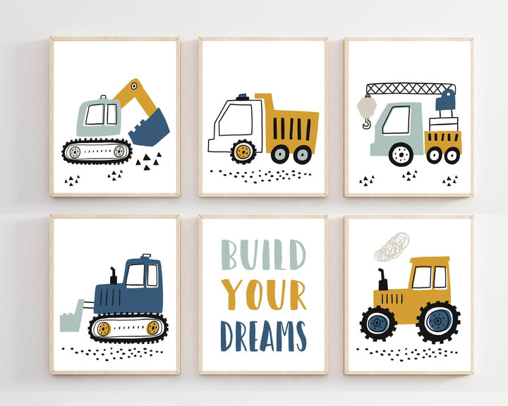 8x10 Construction nursery decor - Truck prints - Construction truck prints - Boys room wall art - Truck wall art - Baby boy nursery art - H2450 nursery art print baby nursery bedroom decor