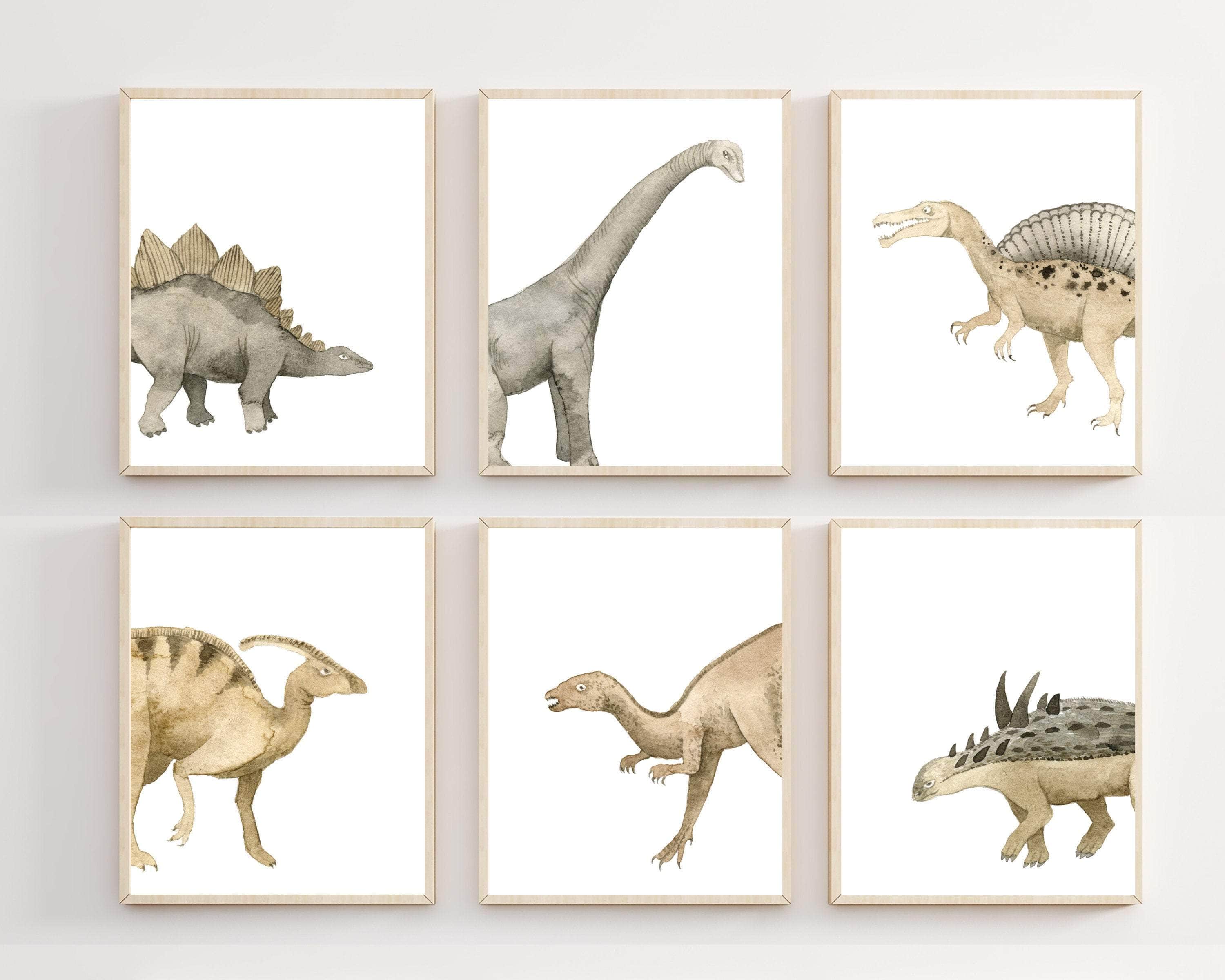 8x10 Dinosaur art printables, Set of 6 dinosaur wall decor nursery art print baby nursery bedroom decor