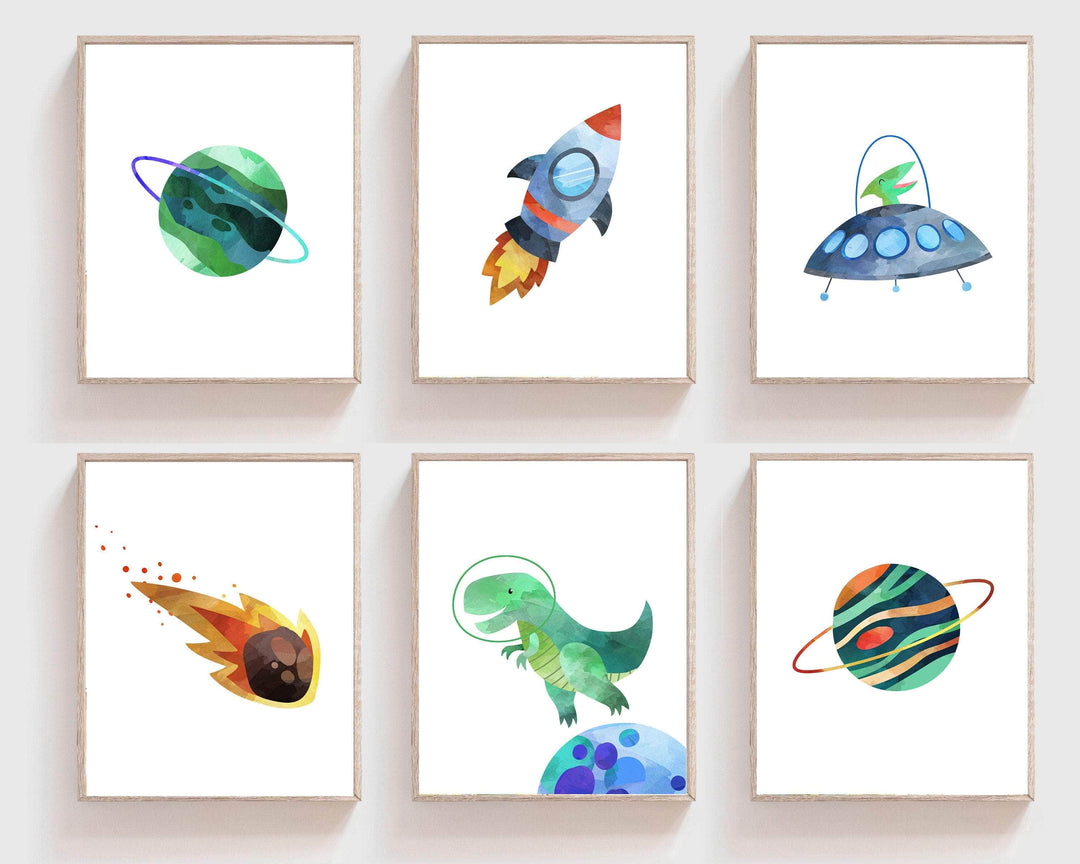 8x10 Dinosaur space nursery - Dinosaur nursery wall art - Dinosaur decor - Boys room wall decor - Space art print - Dinosaur printable - H2314 nursery art print baby nursery bedroom decor