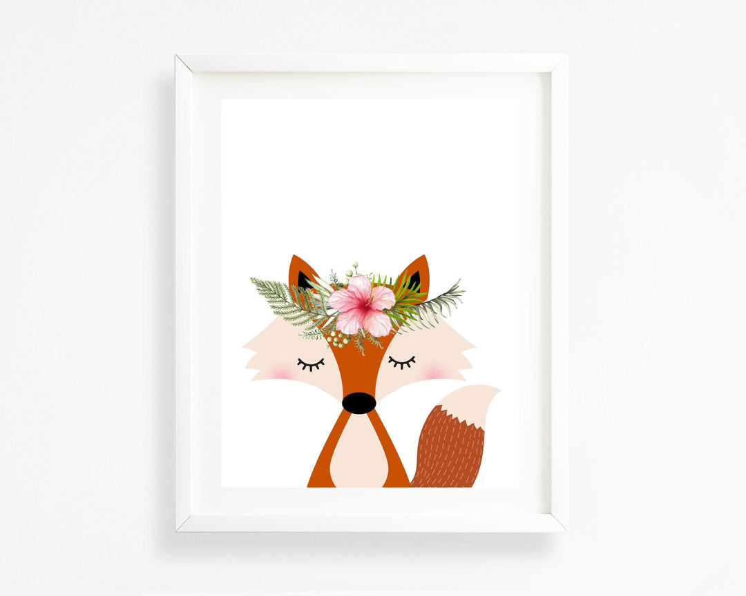 8x10 Fox print - Woodland nursery - Woodland decor - Nursery animals - Printable nursery art - Nursery wall art - Flower crown animals -H1940-C nursery art print baby nursery bedroom decor