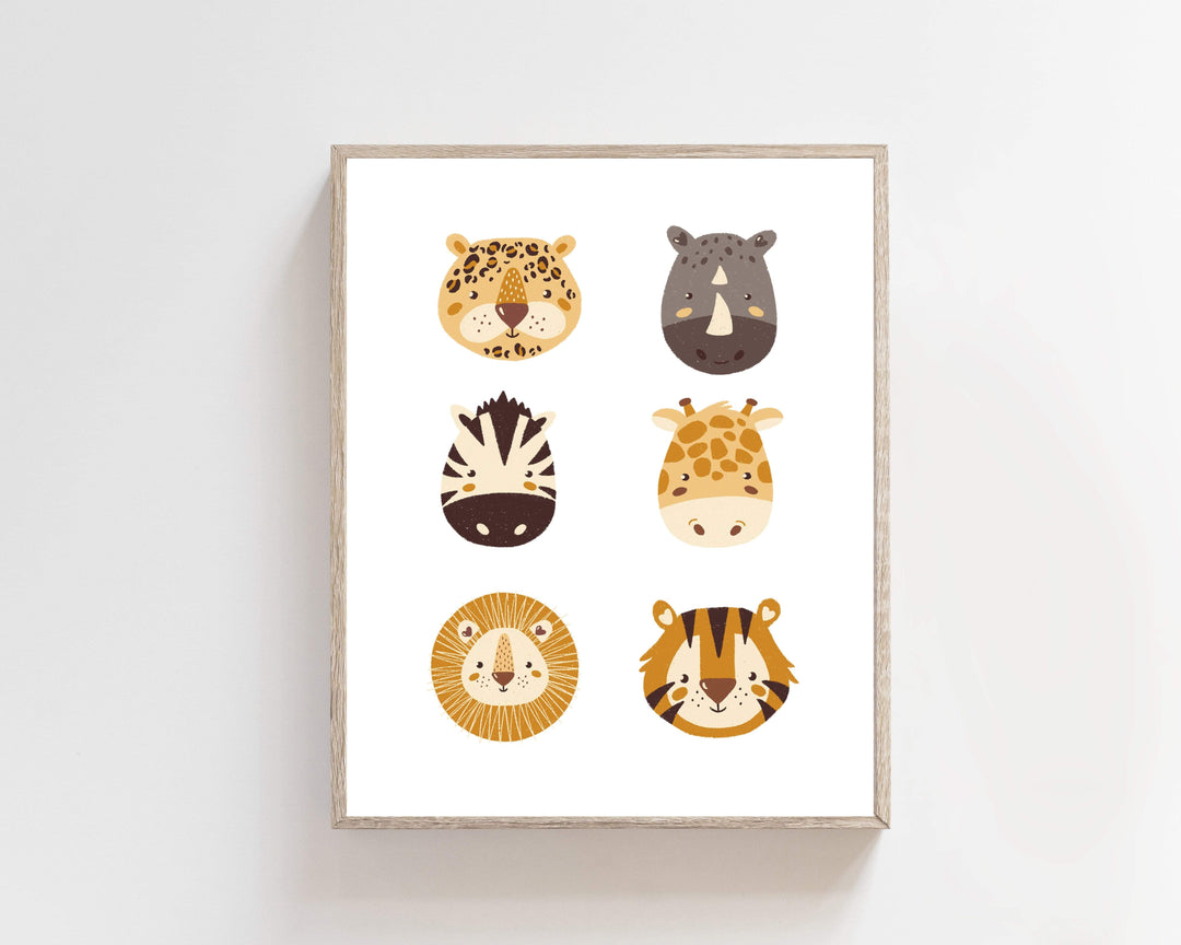 8x10 Jungle nursery decor - Animal nursery print - Boys room decor - Animal wall art - Jungle animals print - Boys room wall art - Animal heads nursery art print baby nursery bedroom decor