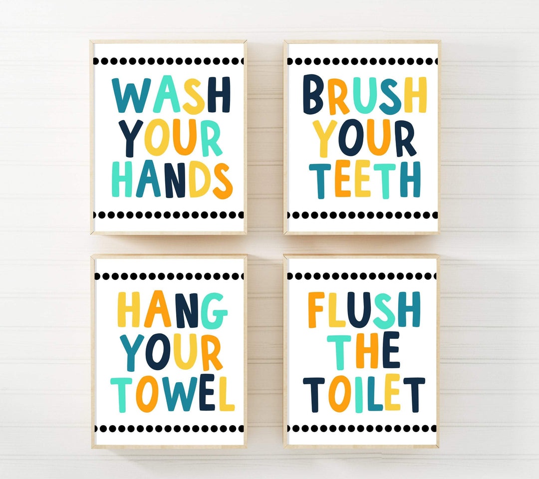8x10 Kids bathroom set - Bathroom wall art - Colorful bathroom decor - Bathroom rules printable - Bathroom art kids - Wash your hands sign -H2028 nursery art print baby nursery bedroom decor