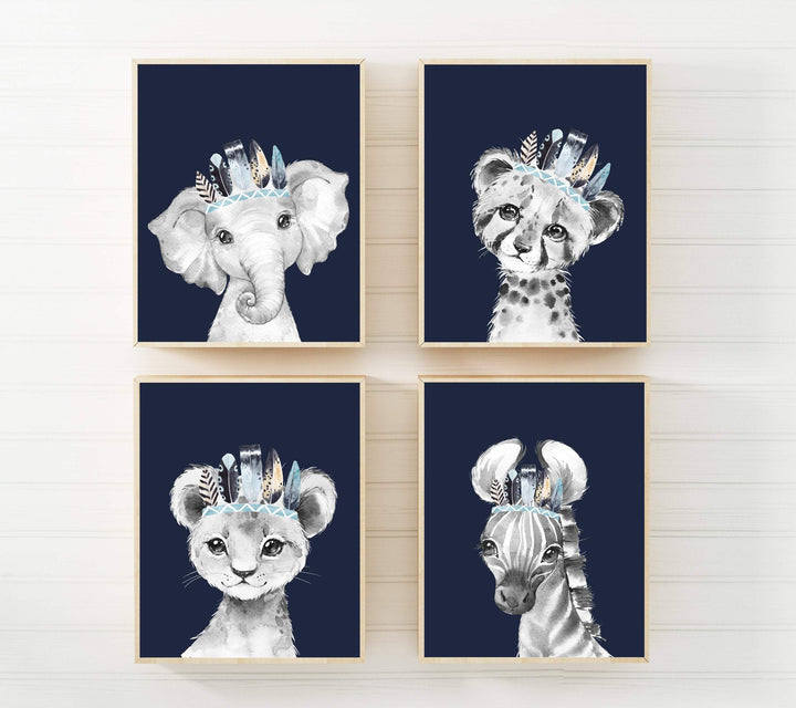 8x10 Navy nursery print - Boy nursery decor - Baby animal prints - Nursery wall art - Boys room decor - Nursery watercolor prints - Printable nursery art print baby nursery bedroom decor