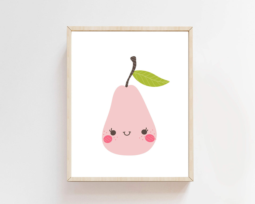 8x10 Pear print - Pink Pear - Fruit print - Happy printable fruit - Scandi nursery decor - Scandinavian nursery printable - Printable fruit H1994 nursery art print baby nursery bedroom decor