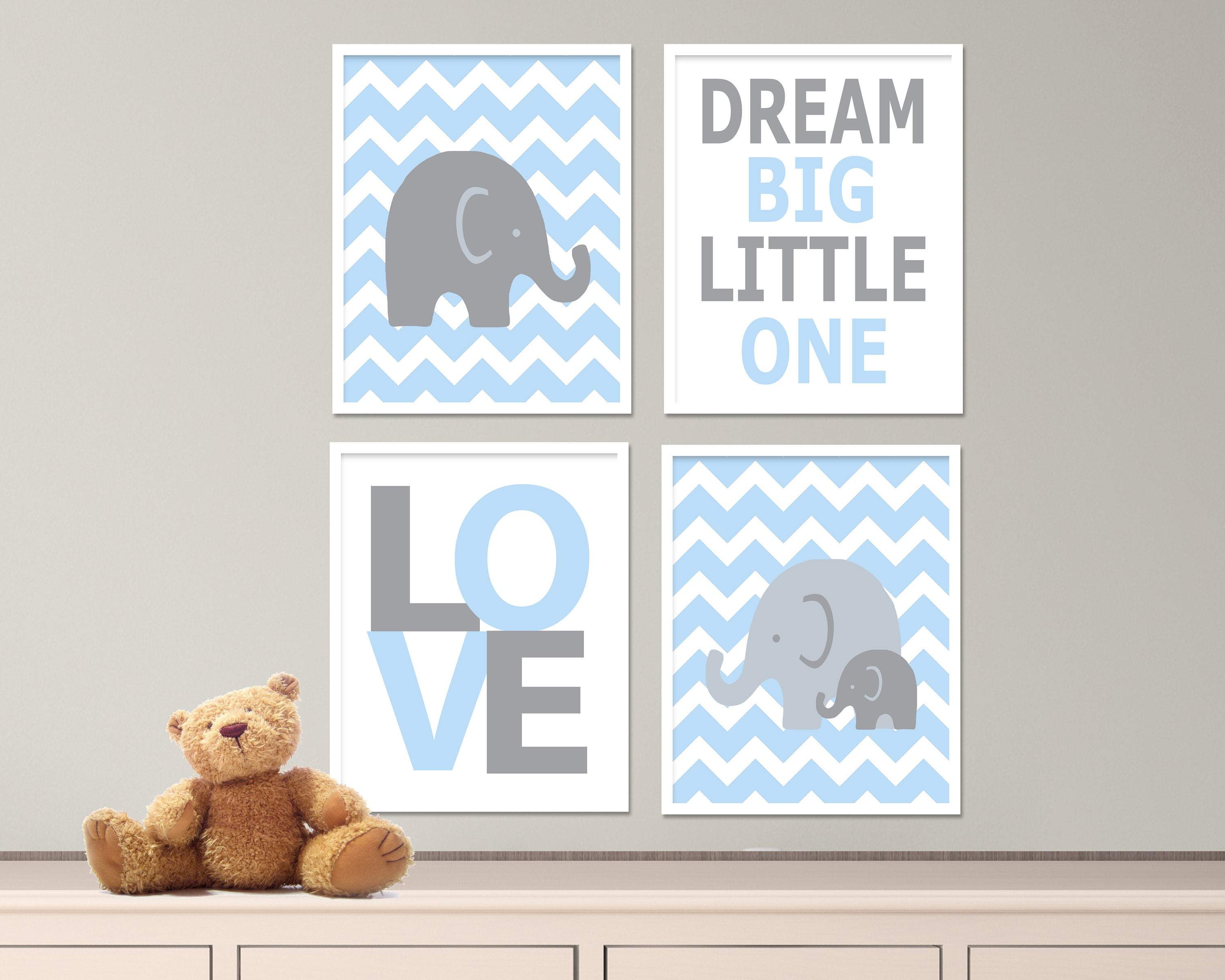 8x10 Printable Baby boy Nursery Art Prints, Elephant Nursery Art, Suits Blue & Grey Nursery Decor, Set of 4 -8x10" Digital Instant Download nursery art print baby nursery bedroom decor