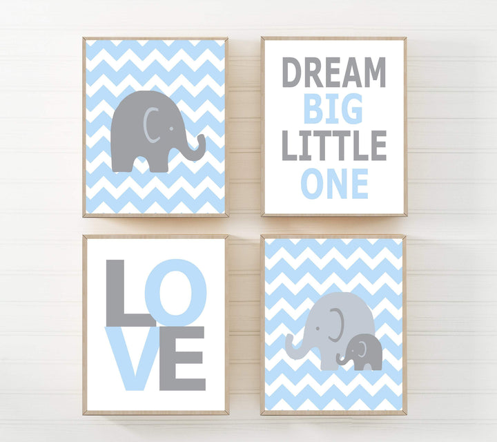 8x10 Printable Baby boy Nursery Art Prints, Elephant Nursery Art, Suits Blue & Grey Nursery Decor, Set of 4 -8x10" Digital Instant Download nursery art print baby nursery bedroom decor