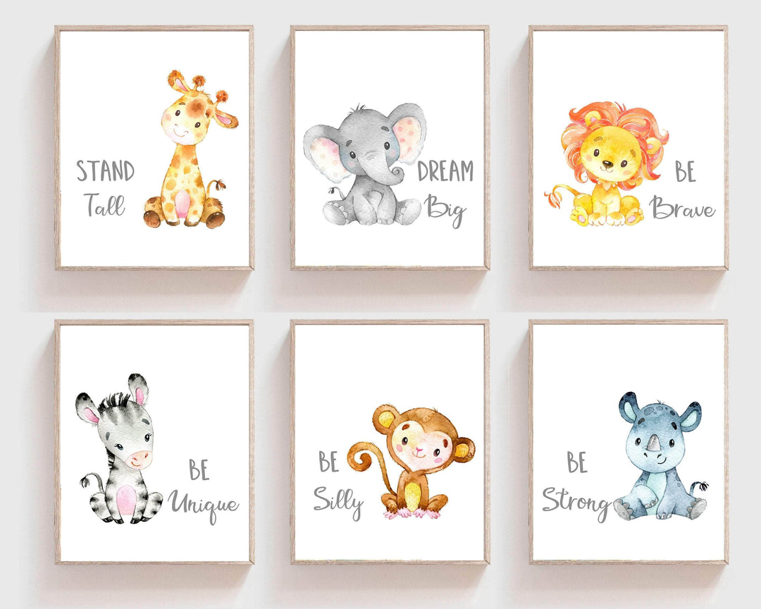 8x10 Printable safari animal prints | Set of 6 Baby animals wall art nursery art print baby nursery bedroom decor