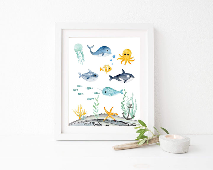 8x10 Sea animals wall art - Ocean printable - Boys bedroom print - Nautical art print - Ocean art print - Under the sea nursery - Sea wall art nursery art print baby nursery bedroom decor