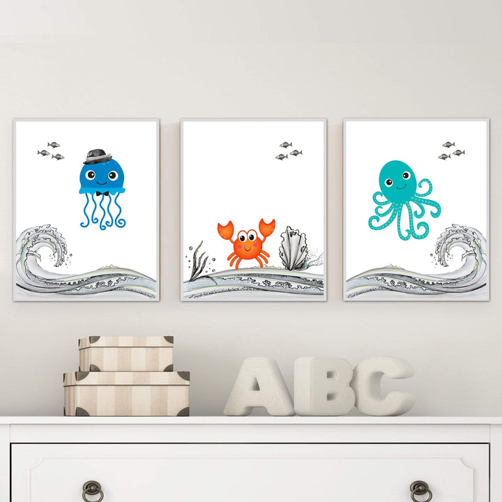 8x10 Sea creatures nursery prints - Ocean animal prints - Nursery printables - Ocean themed nursery - Ocean wall art - Sea themed nursery - H1980 nursery art print baby nursery bedroom decor