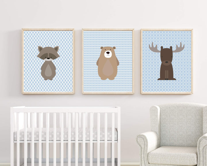 8x10 Set of 3 woodland animals - Baby boy nursery wall art - Boys room decor - Woodland animal set - Blue nursery prints - Printable nursery art nursery art print baby nursery bedroom decor
