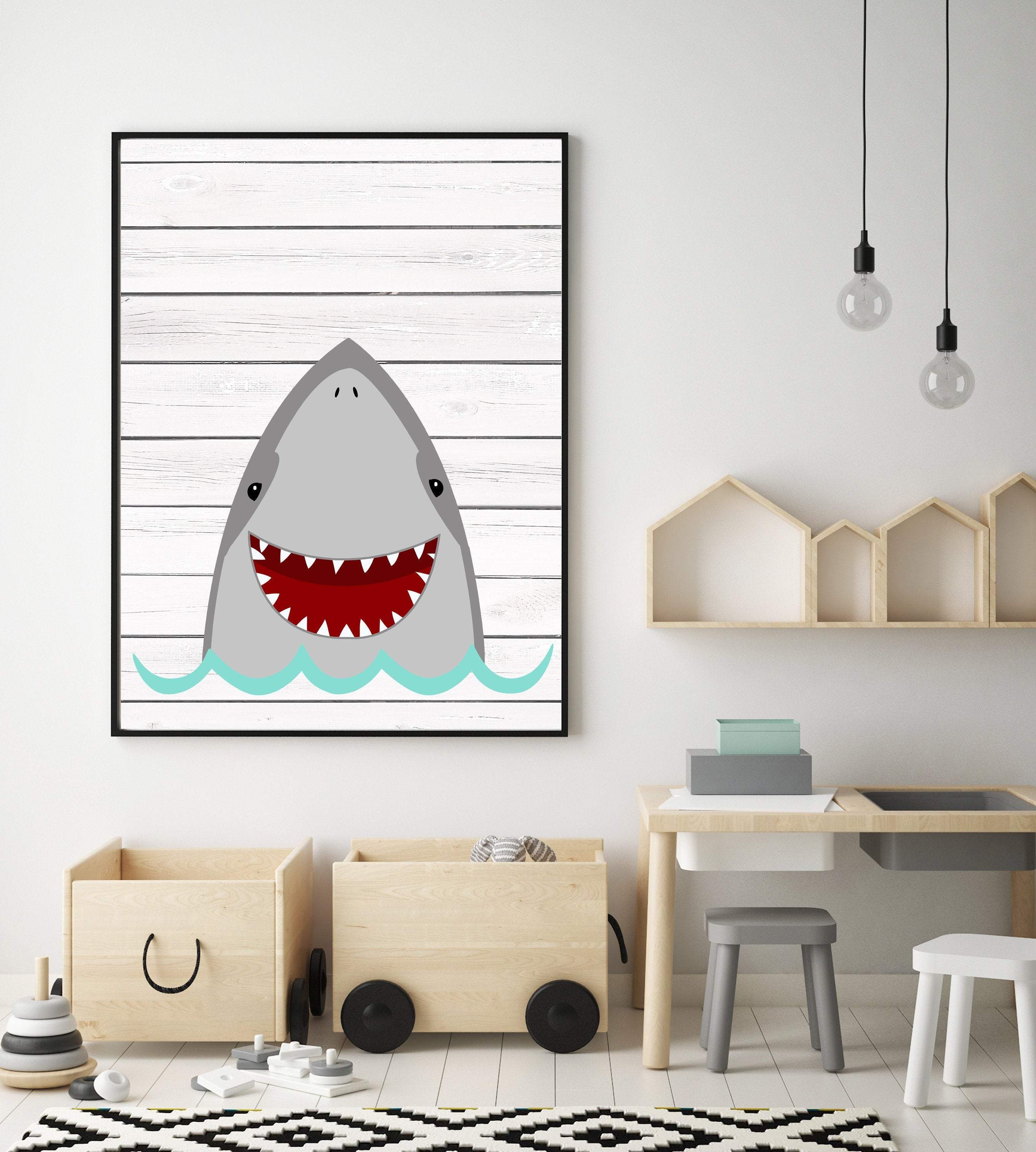8x10 Shark art print - Shark Printable wall art - Boys nursery art - Ocean wall art - Shark poster - Shark wall art - Boys shark decor - H2037 nursery art print baby nursery bedroom decor