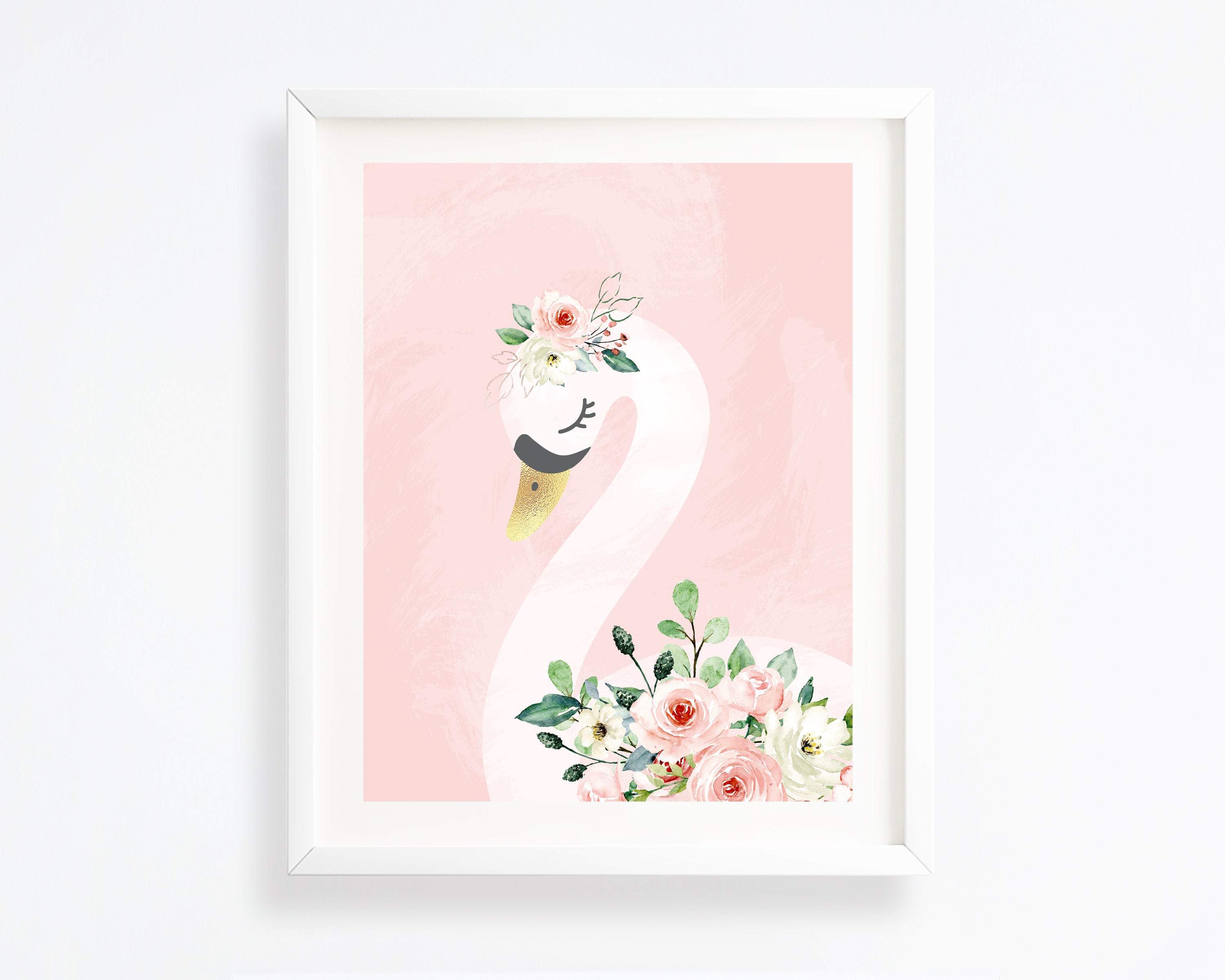8x10 Swan nursery print - girl room wall art - Blush pink wall art - Printable wall art - Swan printable - Swan print nursery - Swan art print nursery art print baby nursery bedroom decor