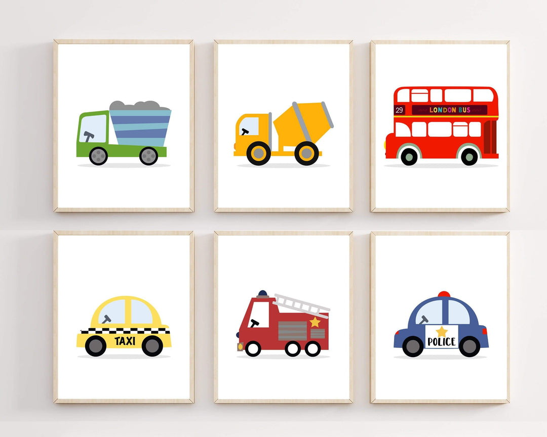 8x10 Transportation prints - Boy nursery art - Transportation wall art - Boy room car decor - Car art prints - Set of 6 prints - Nursery  - H1825 nursery art print baby nursery bedroom decor