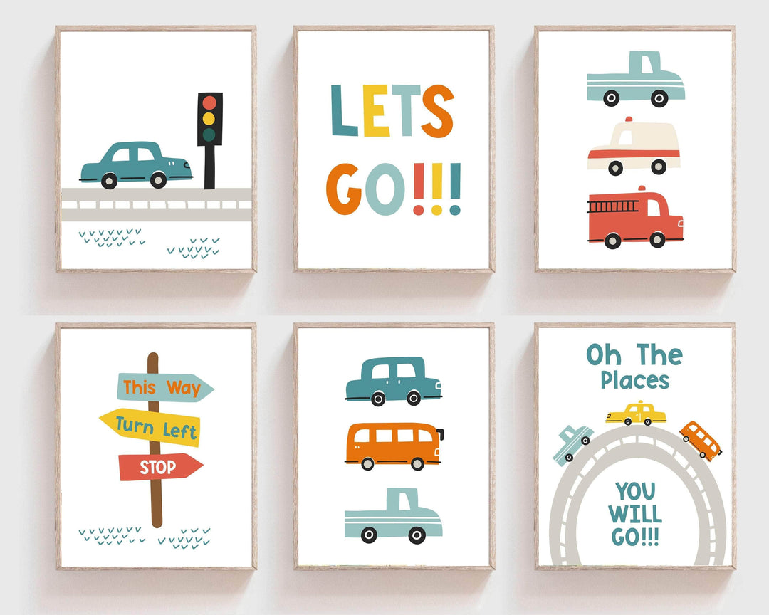 8x10 Transportation wall art - Car nursery decor - Boy room car decor - Set of 6 Car printables - Car wall art - Boys nursery art - Car art print nursery art print baby nursery bedroom decor