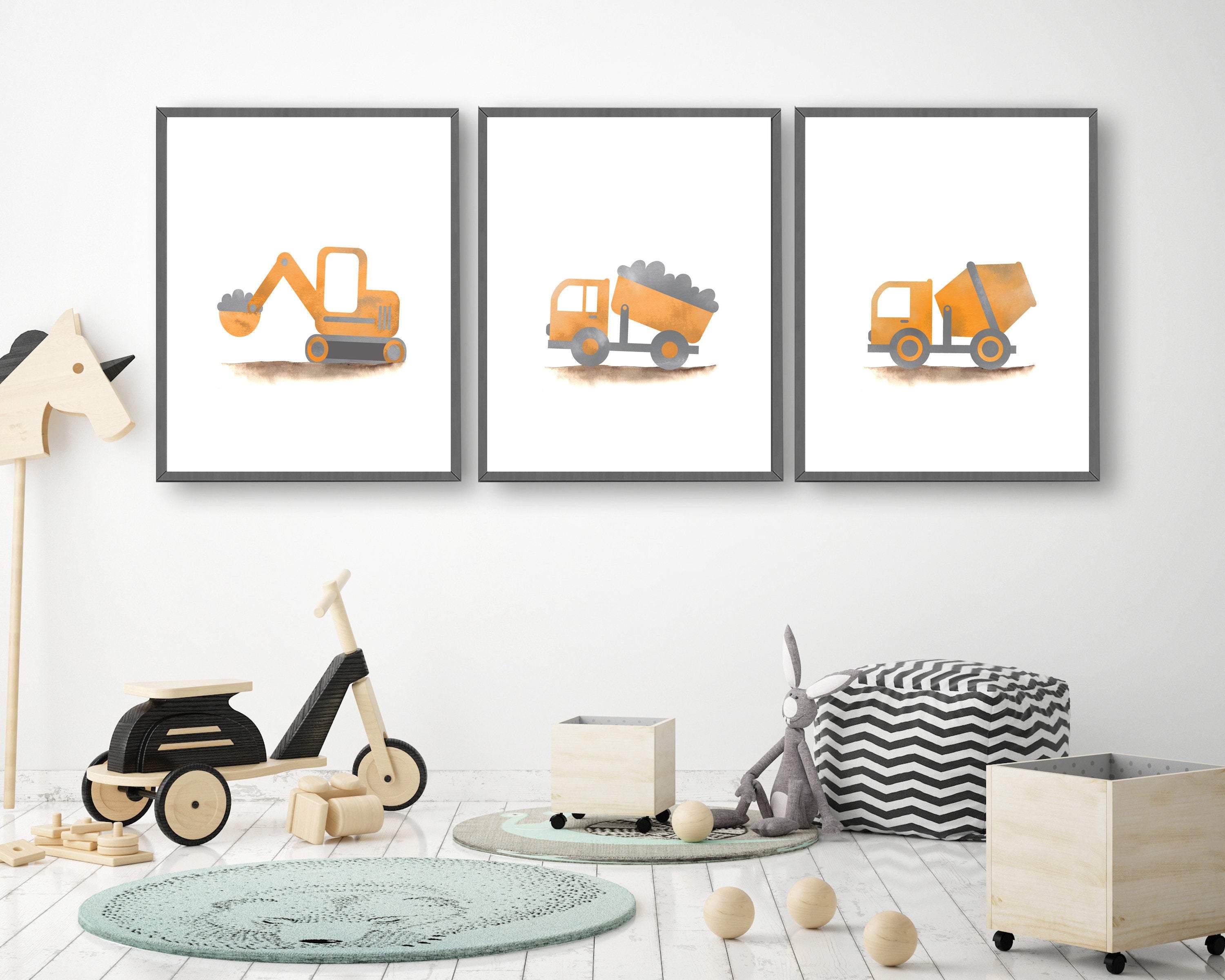 8x10 Truck prints - Truck Art - Construction Prints - Construction Nursery Art - Construction Decor - Baby Boy Nursery - Nursery Art - Set of 3 nursery art print baby nursery bedroom decor