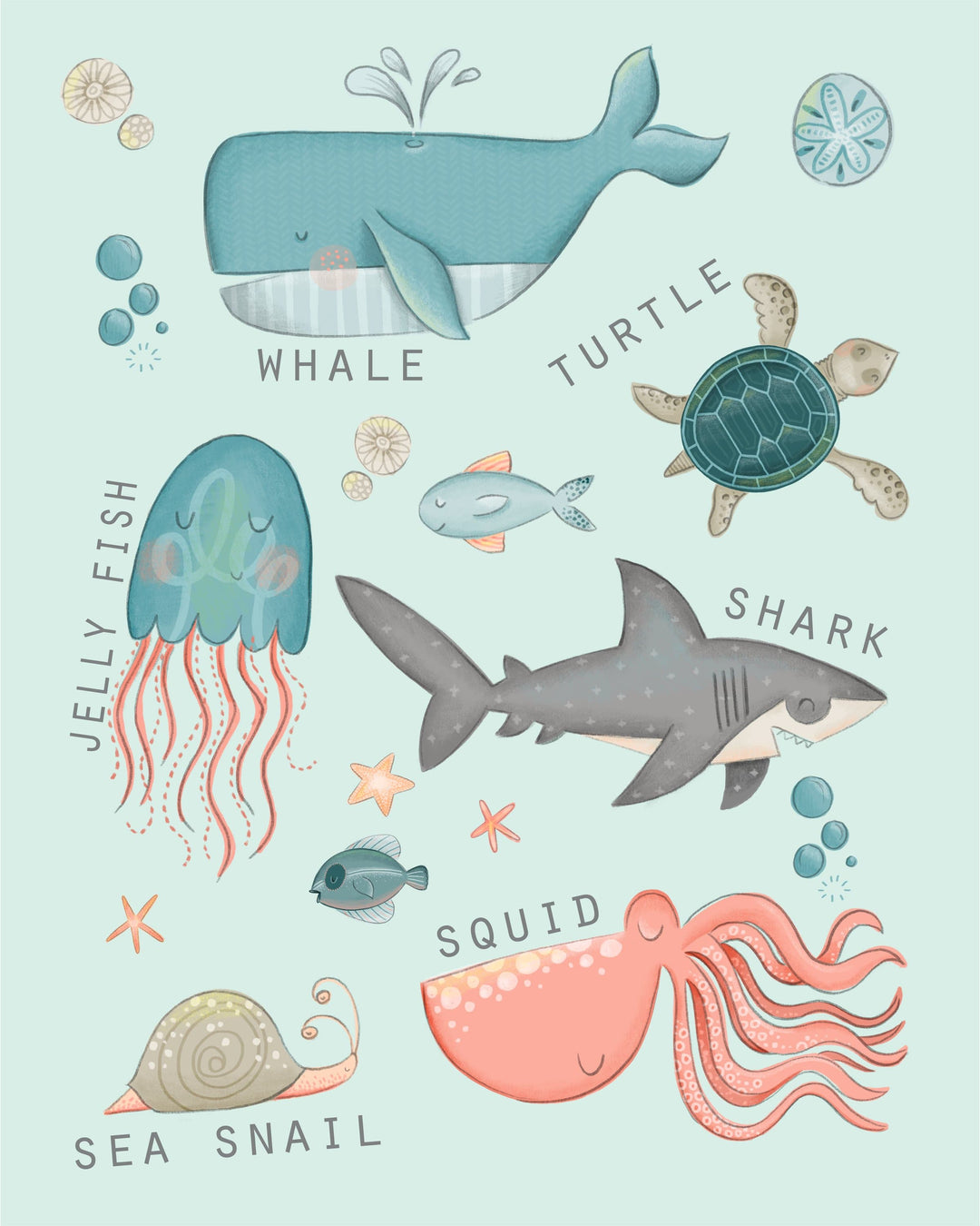 8x10 Under the sea wall art - Sea life print - Sea creature print - Ocean art print - Sea printable - Nautical decor - Nursery prints - H2034 nursery art print baby nursery bedroom decor