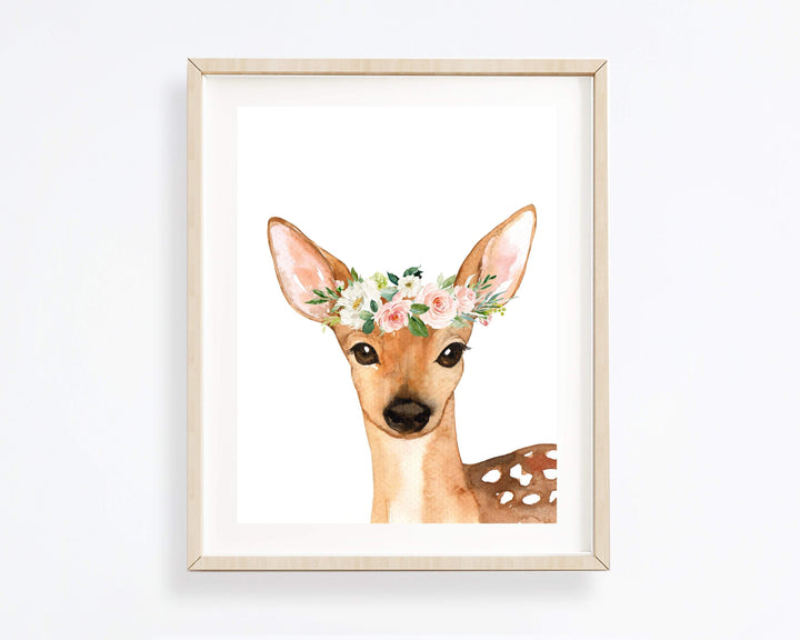 8x10 Woodland art print - Woodland animal prints - Deer wall art - Blush pink flowers - Forest wall art - Girls woodland nursery print - H1698 nursery art print baby nursery bedroom decor