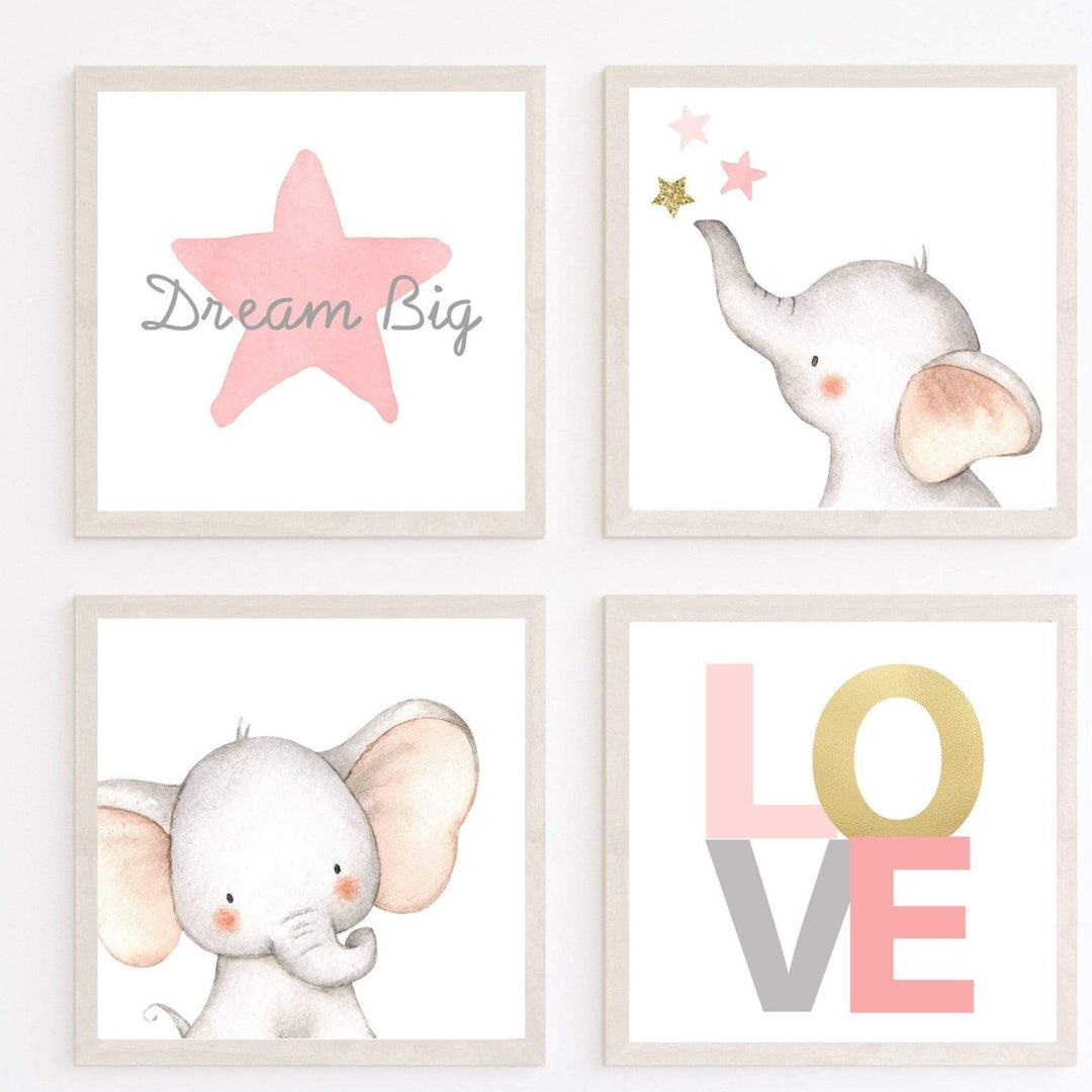 8x8 Baby Elephant print - Baby girl nursery  - Baby elephant nursery wall art - Elephant nursery decor - Girl nursery decor - Pink nursery decor nursery art print baby nursery bedroom decor