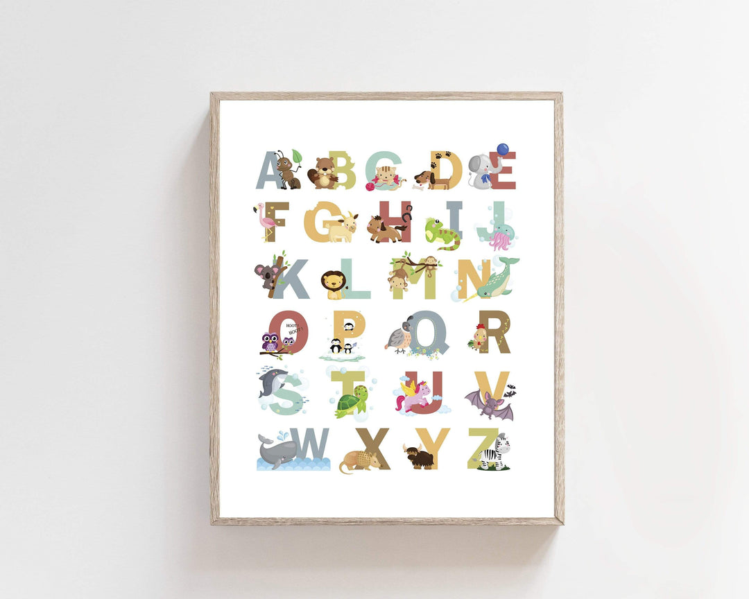 A4 Alphabet wall art print nursery art print baby nursery bedroom decor