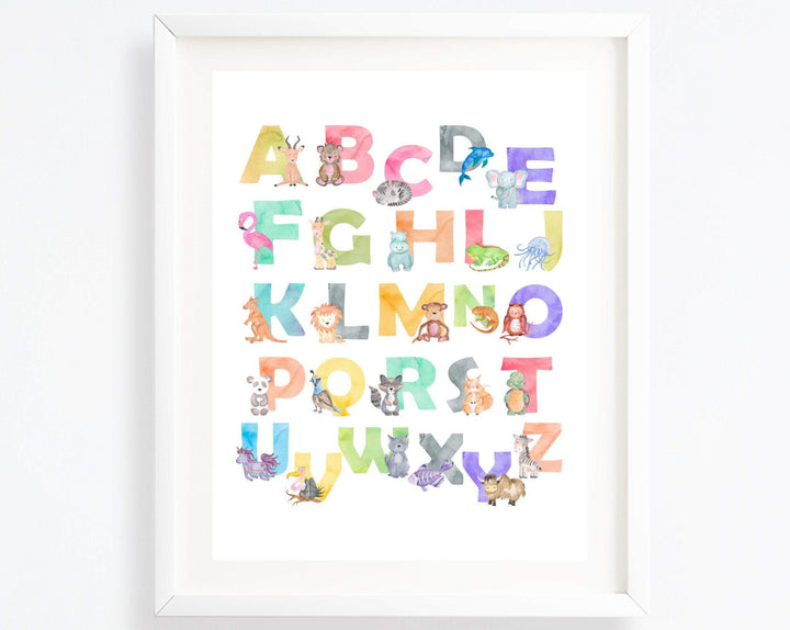 A4 Animal alphabet wall print | Education and cuteness combined nursery art print baby nursery bedroom decor