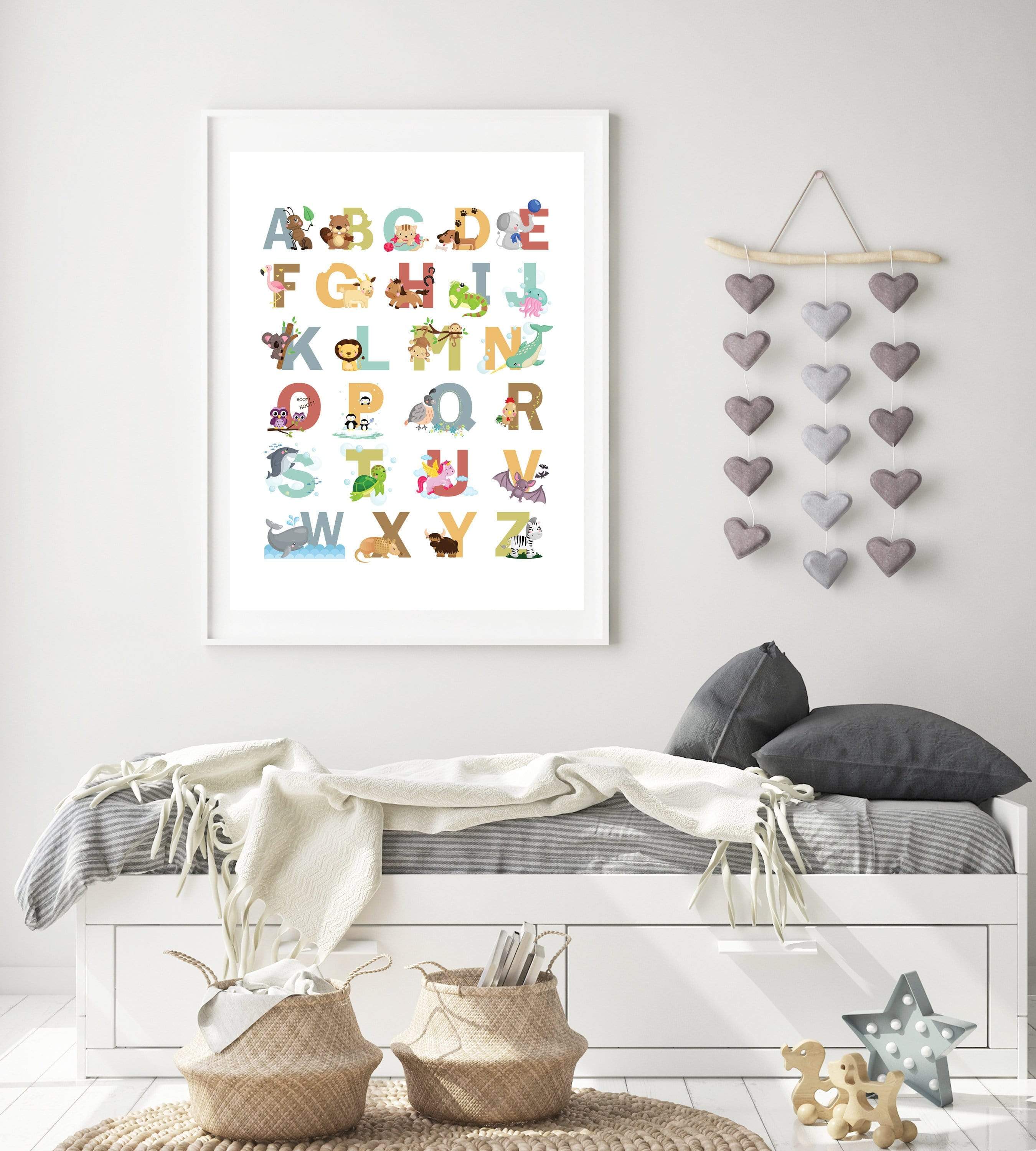 ABC animal printable poster. Alphabet wall art or educational playroom wall art. nursery art print baby nursery bedroom decor