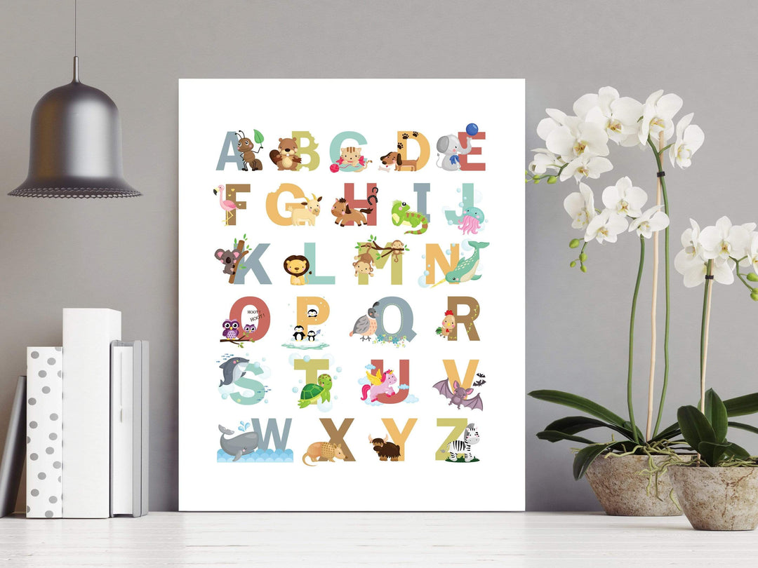 ABC animal printable poster. Alphabet wall art or educational playroom wall art. nursery art print baby nursery bedroom decor