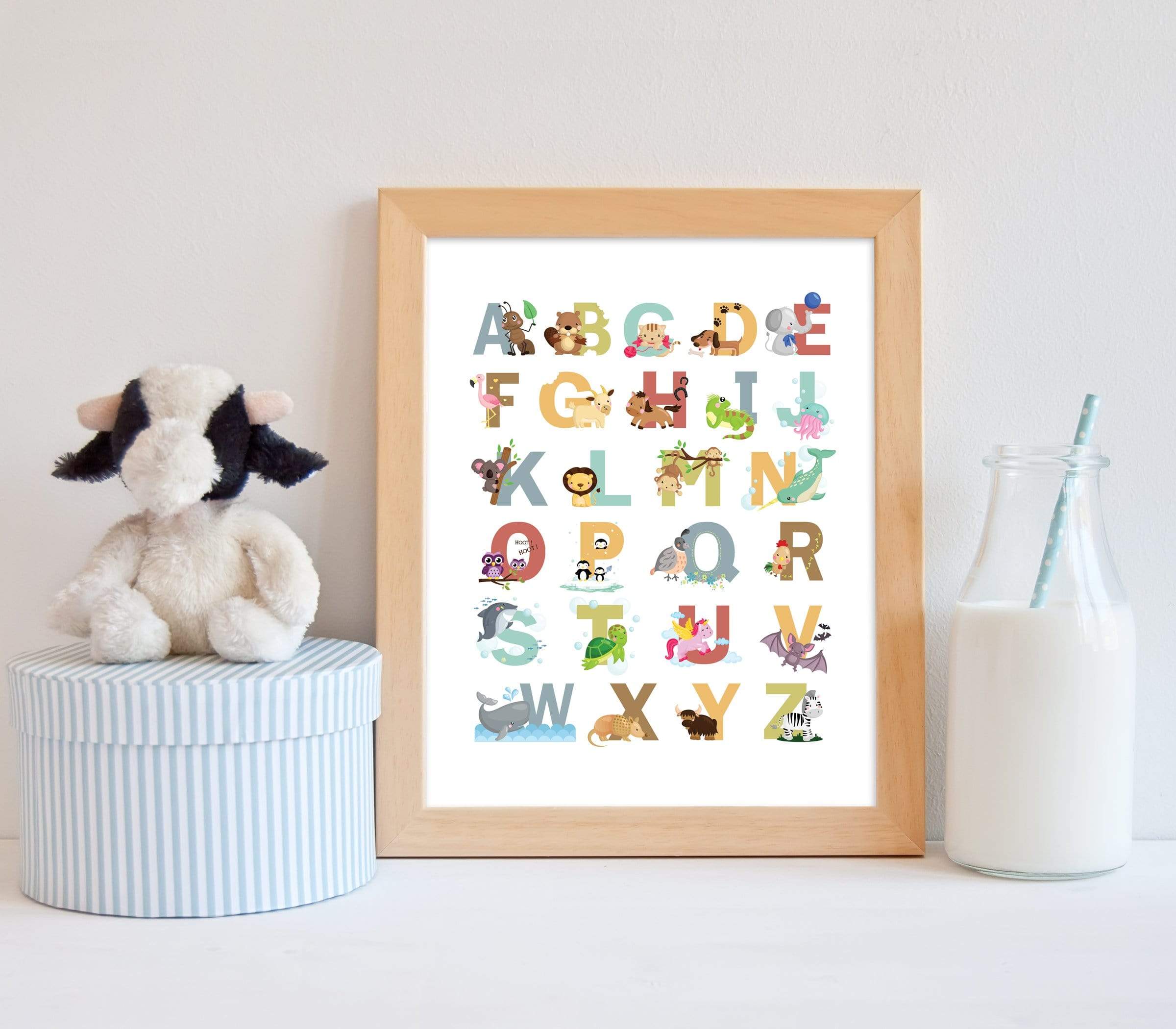 ABC animal printable poster. Alphabet wall art or educational playroom wall art. nursery art print baby nursery bedroom decor