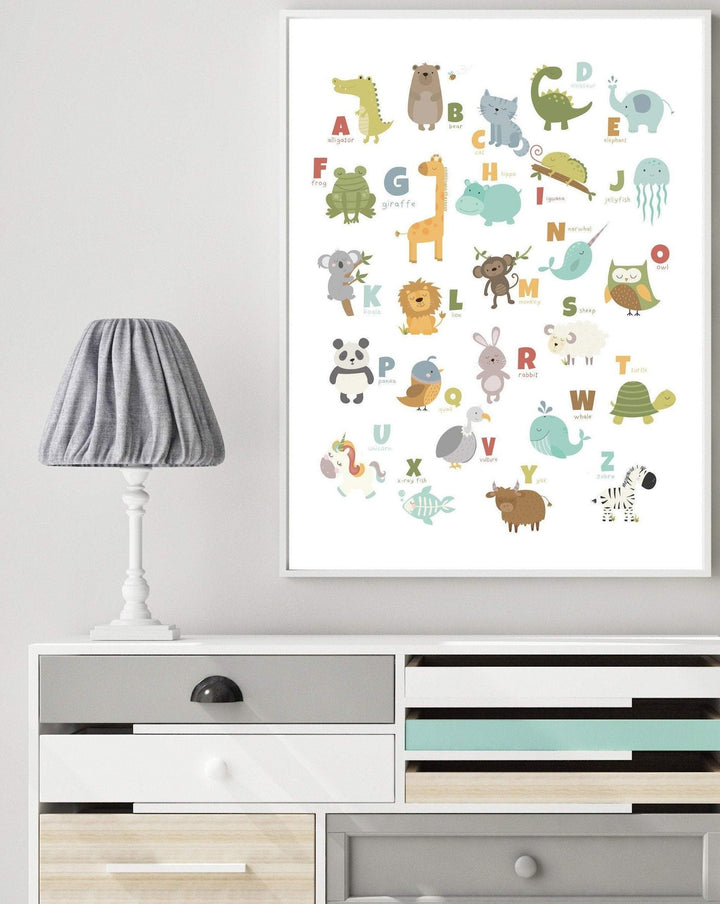 Adorable animal alphabet print | Educational wall art nursery art print baby nursery bedroom decor