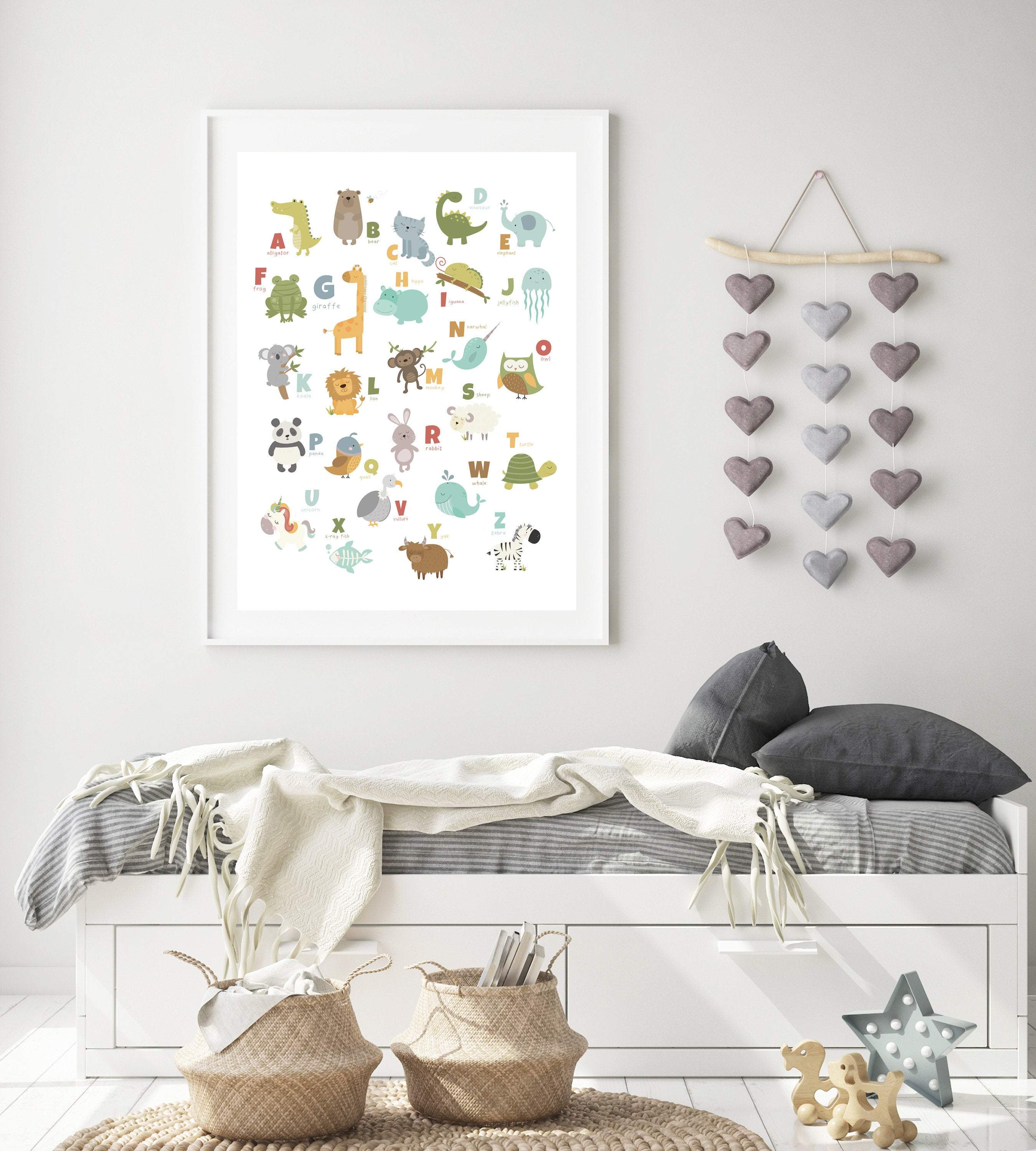 Adorable animal alphabet print | Educational wall art nursery art print baby nursery bedroom decor