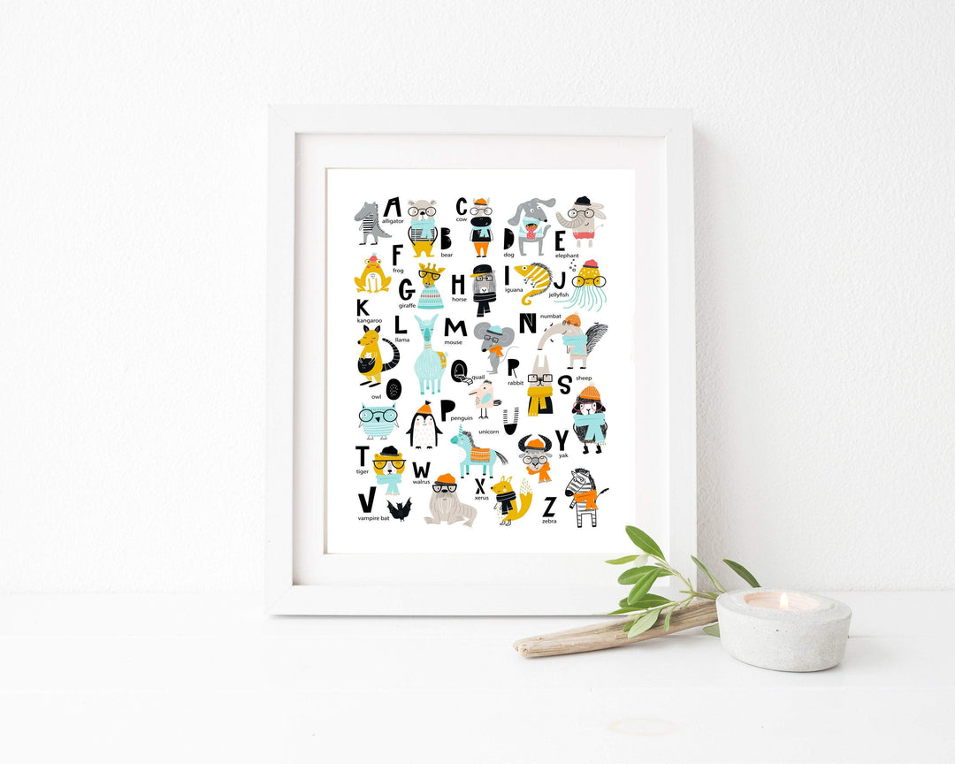 Animal Alphabet A to Z nursery art print baby nursery bedroom decor