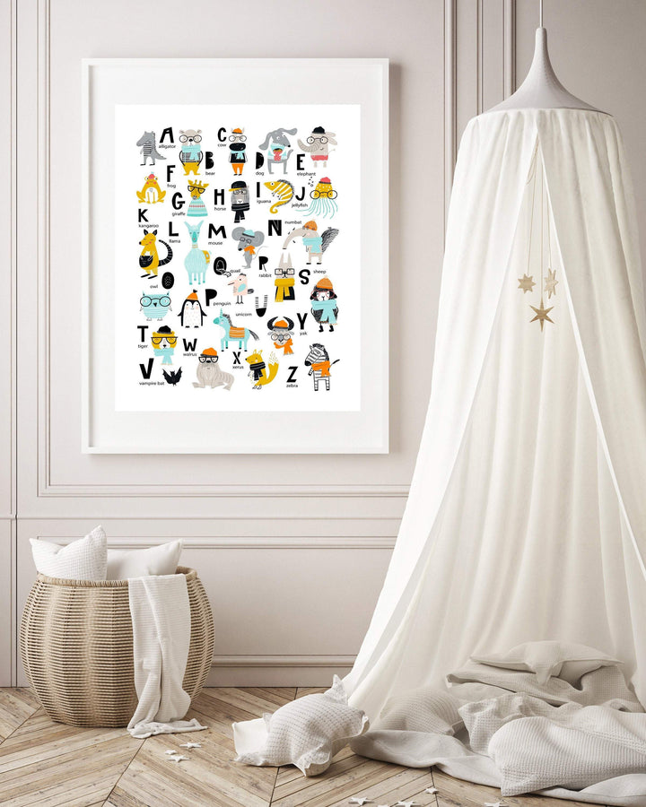 Animal Alphabet A to Z nursery art print baby nursery bedroom decor