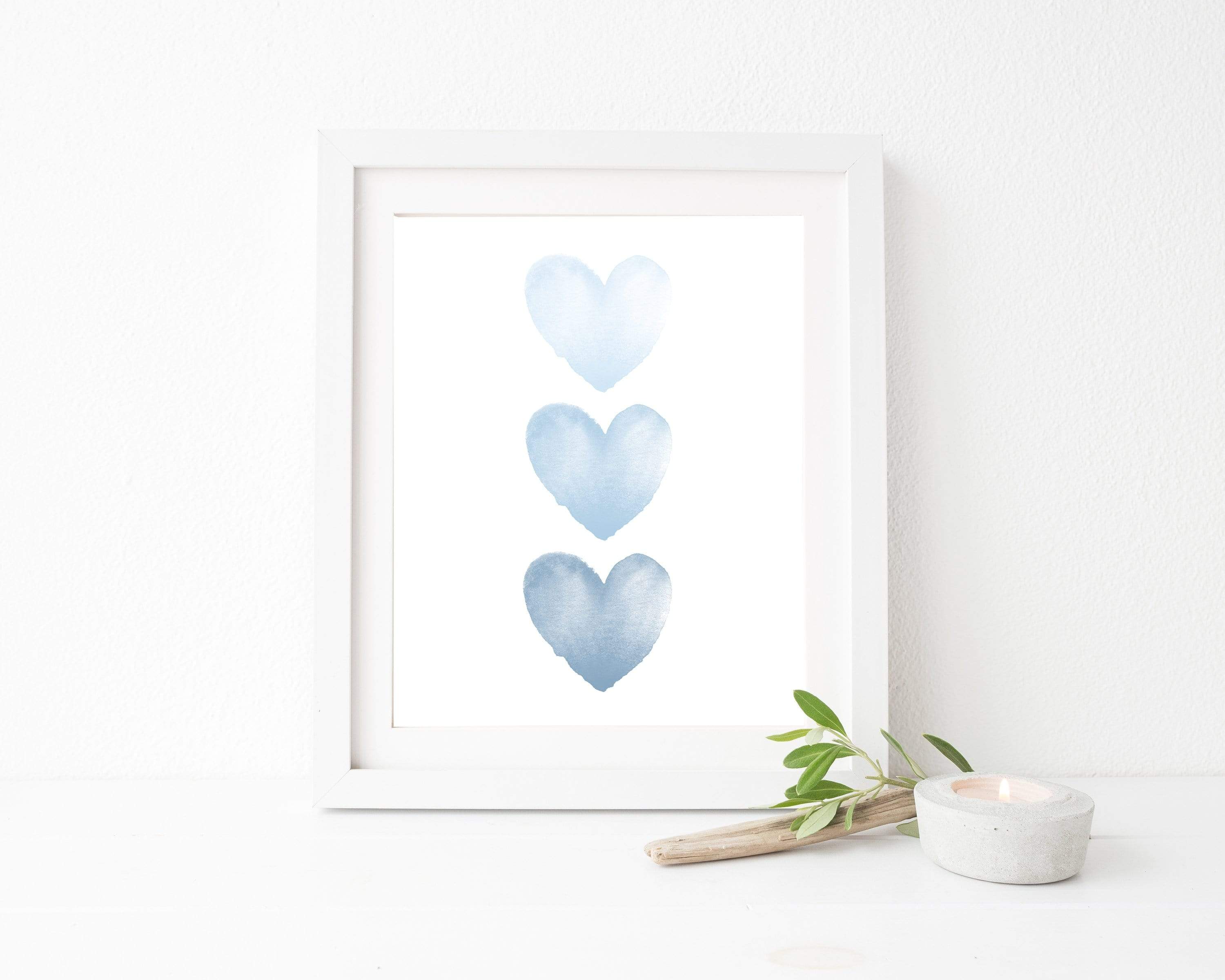 Baby blue watercolor hearts print | Printable boy nursery decor nursery art print baby nursery bedroom decor