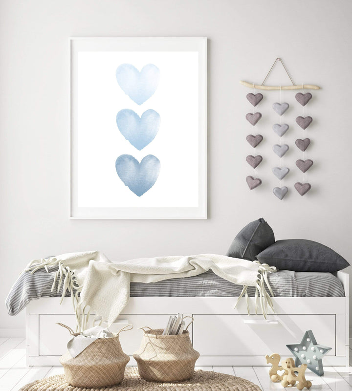 Baby blue watercolor hearts print | Printable boy nursery decor nursery art print baby nursery bedroom decor