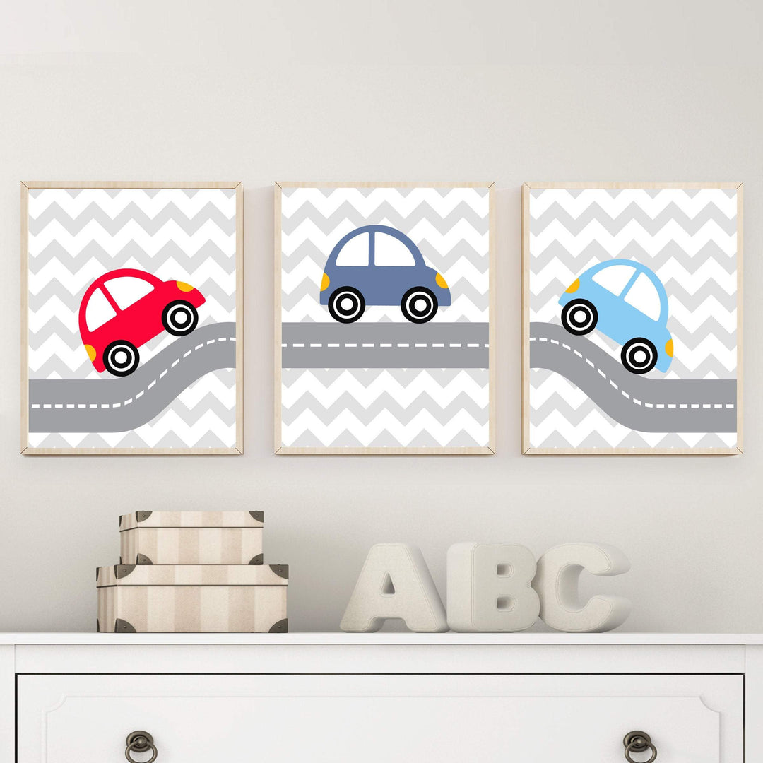 Baby Boy Nursery Wall Art Print, Car Nursery Art Prints, Suits Red And Blue Nursery Decor- H1083 nursery art print baby nursery bedroom decor